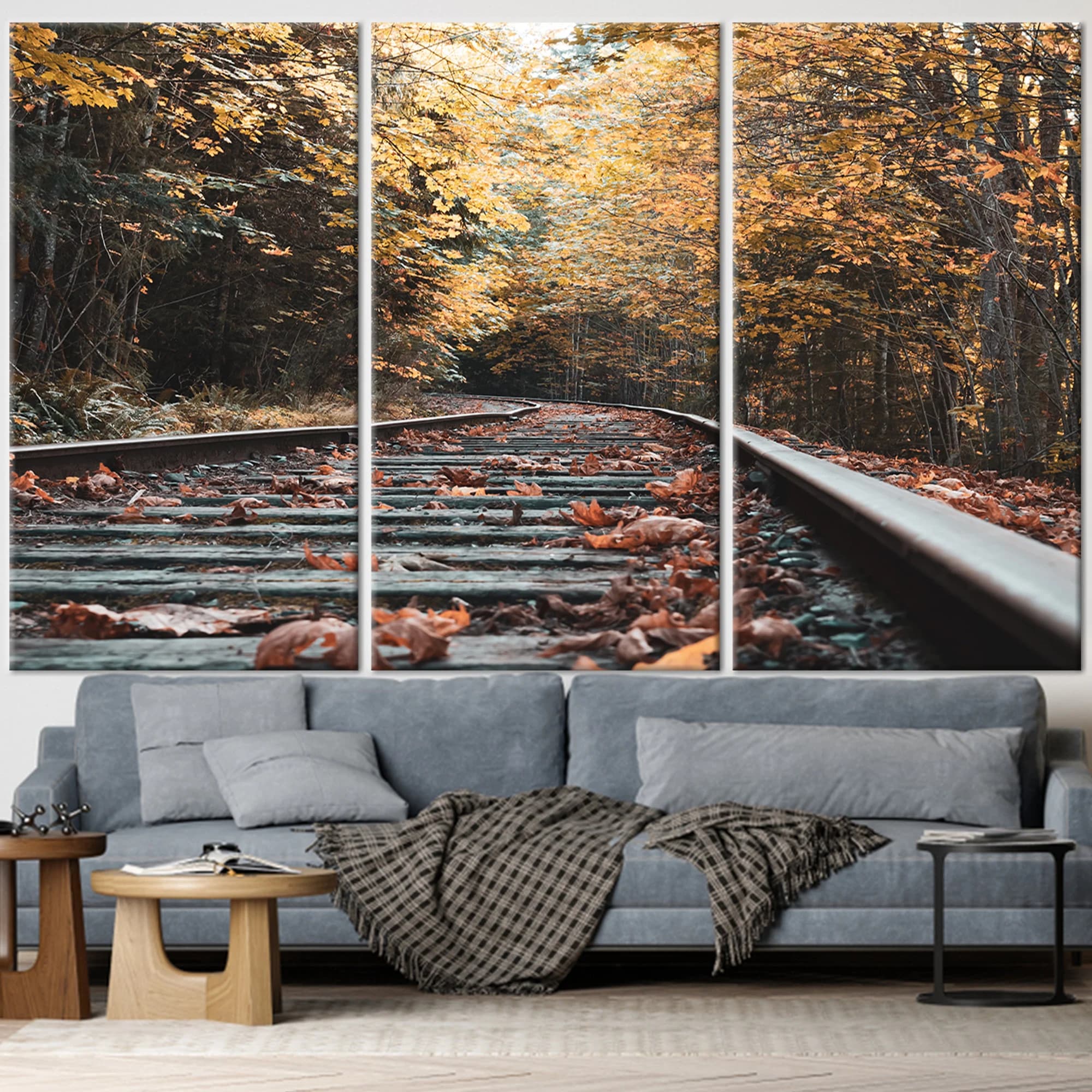 Autumn Railroad Tracks Canvas Art: Nature Landscape Wall Decor - image 3