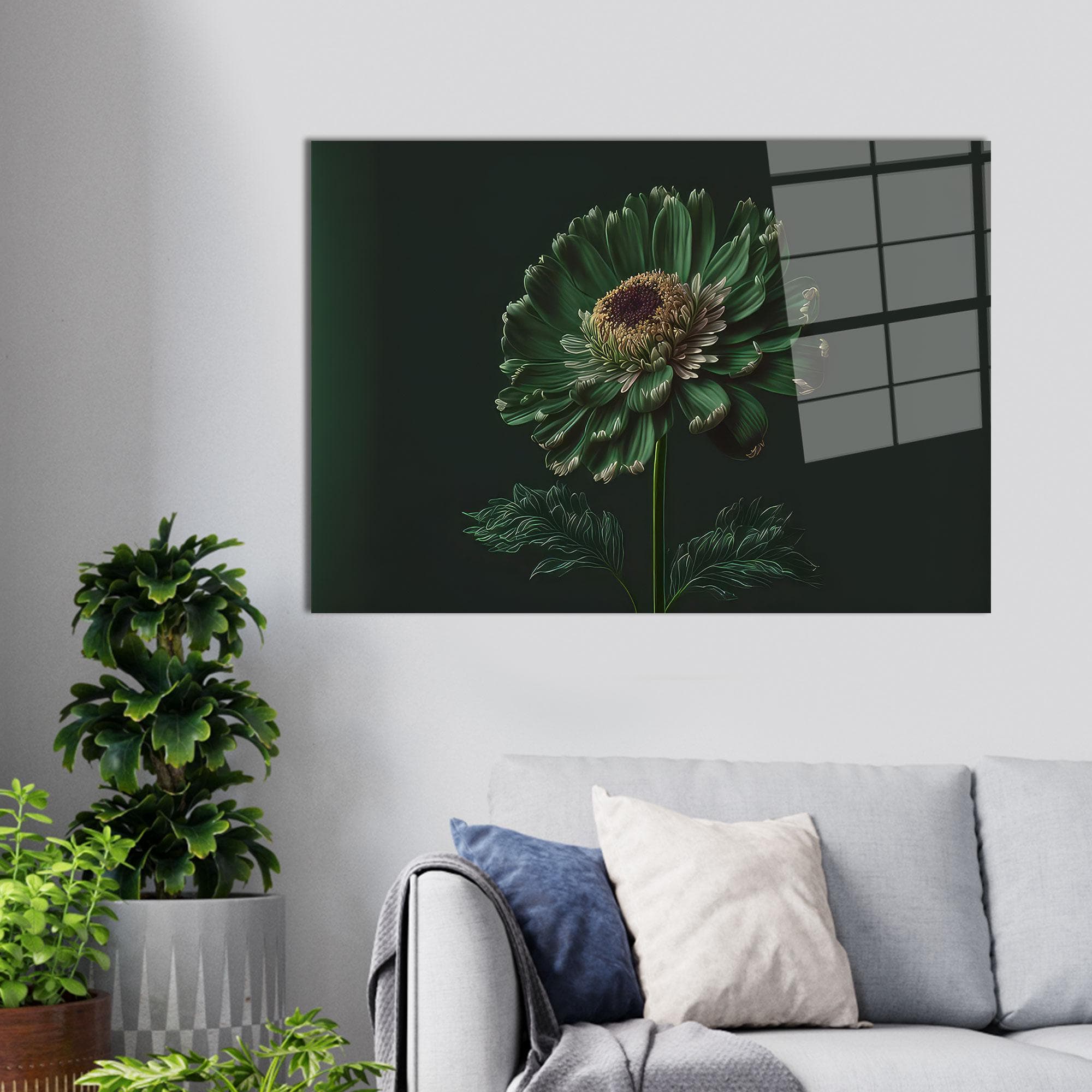 Daisy Flower Glass Wall Art: Modern Floral Decor