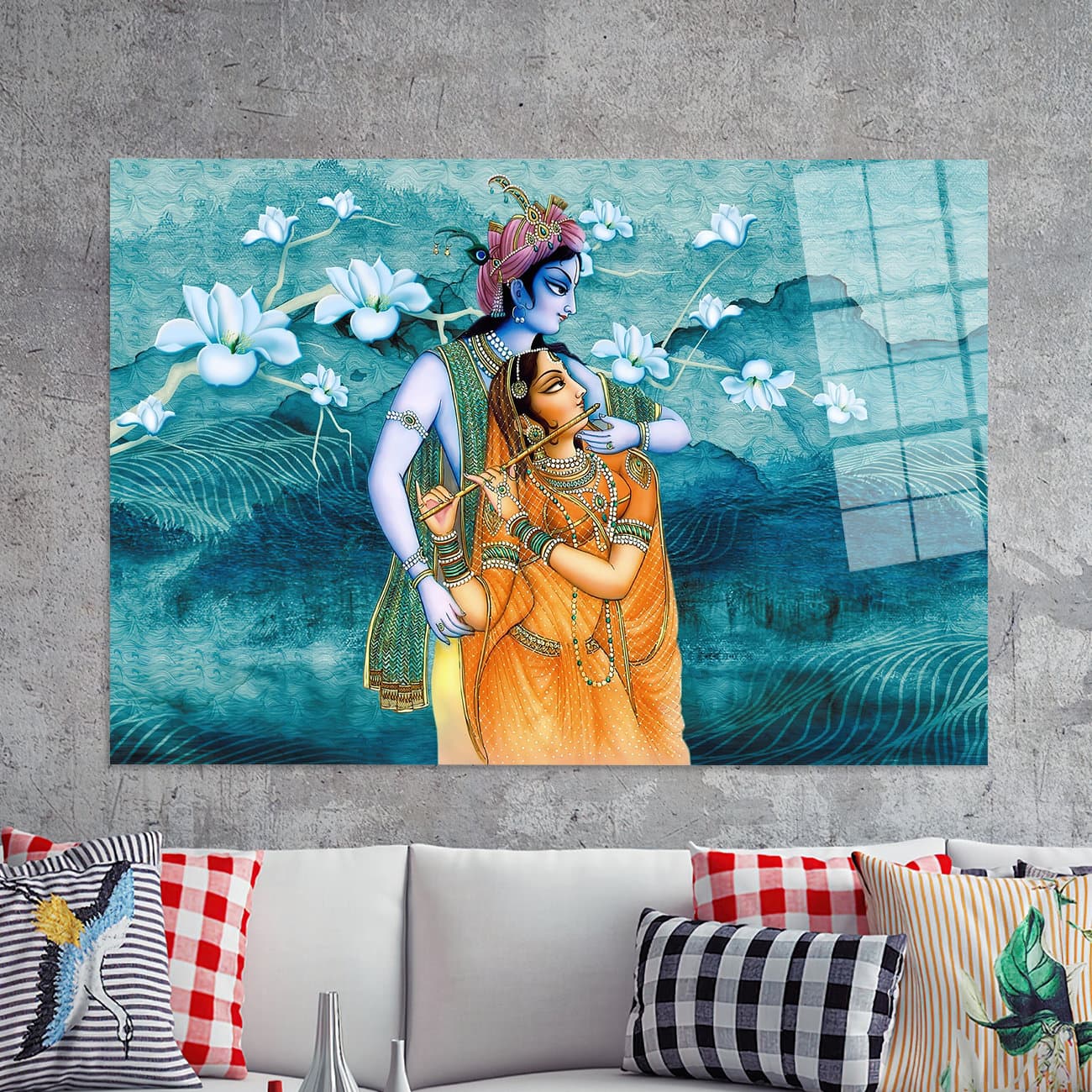 Radha Krishna Hindu Couple Canvas Wall Art: Custom Glass Print - image 5
