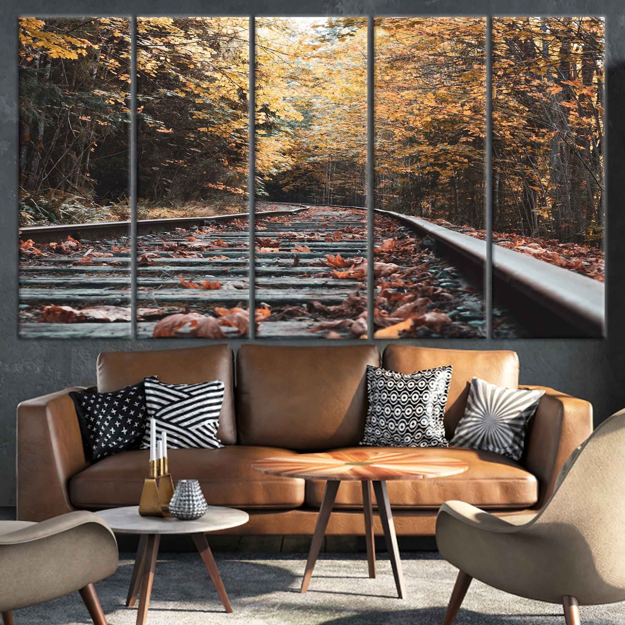 Autumn Railroad Tracks Canvas Art: Nature Landscape Wall Decor - image 5