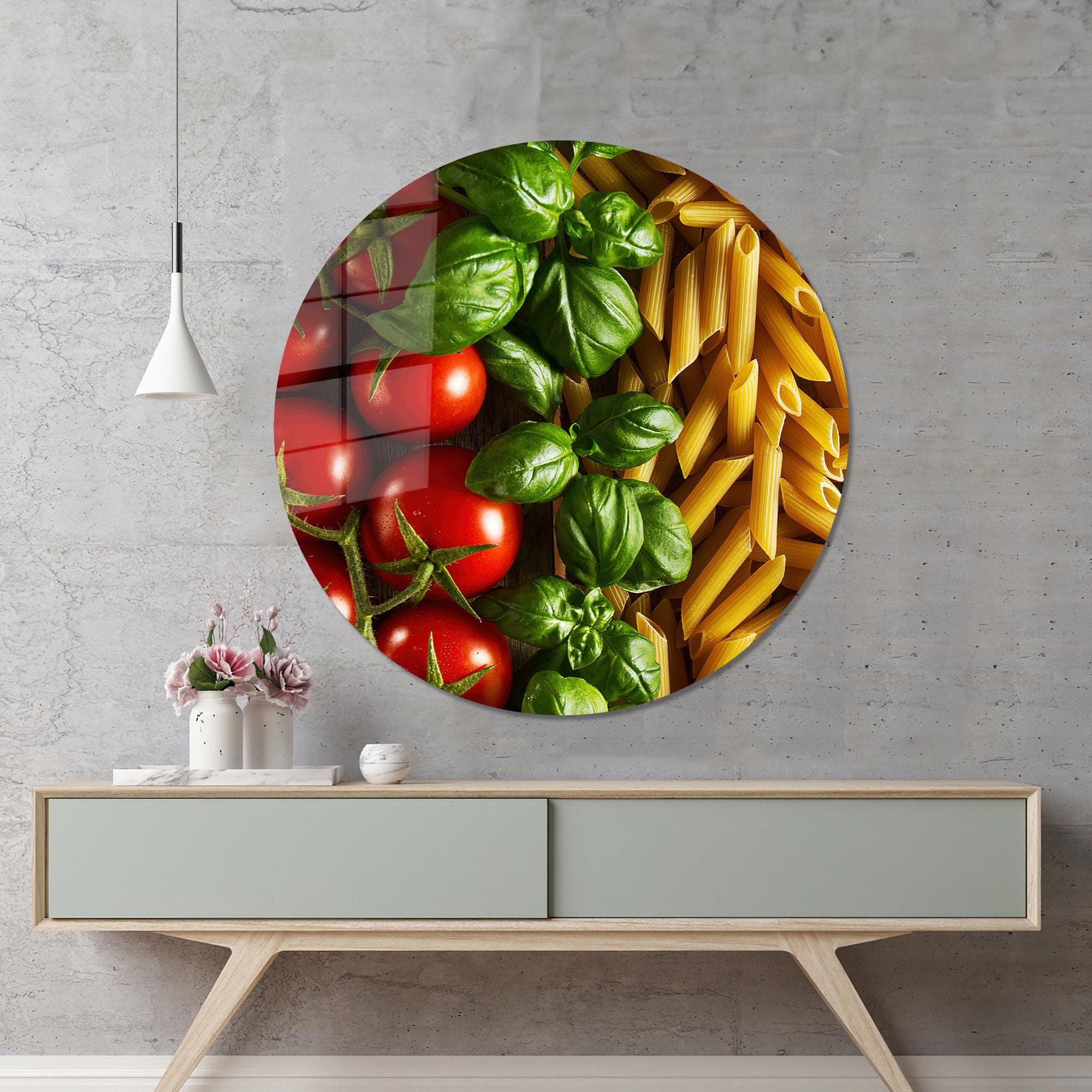 Basil & Tomato Pasta Tempered Glass Wall Art: Italian Kitchen Decor - image 4
