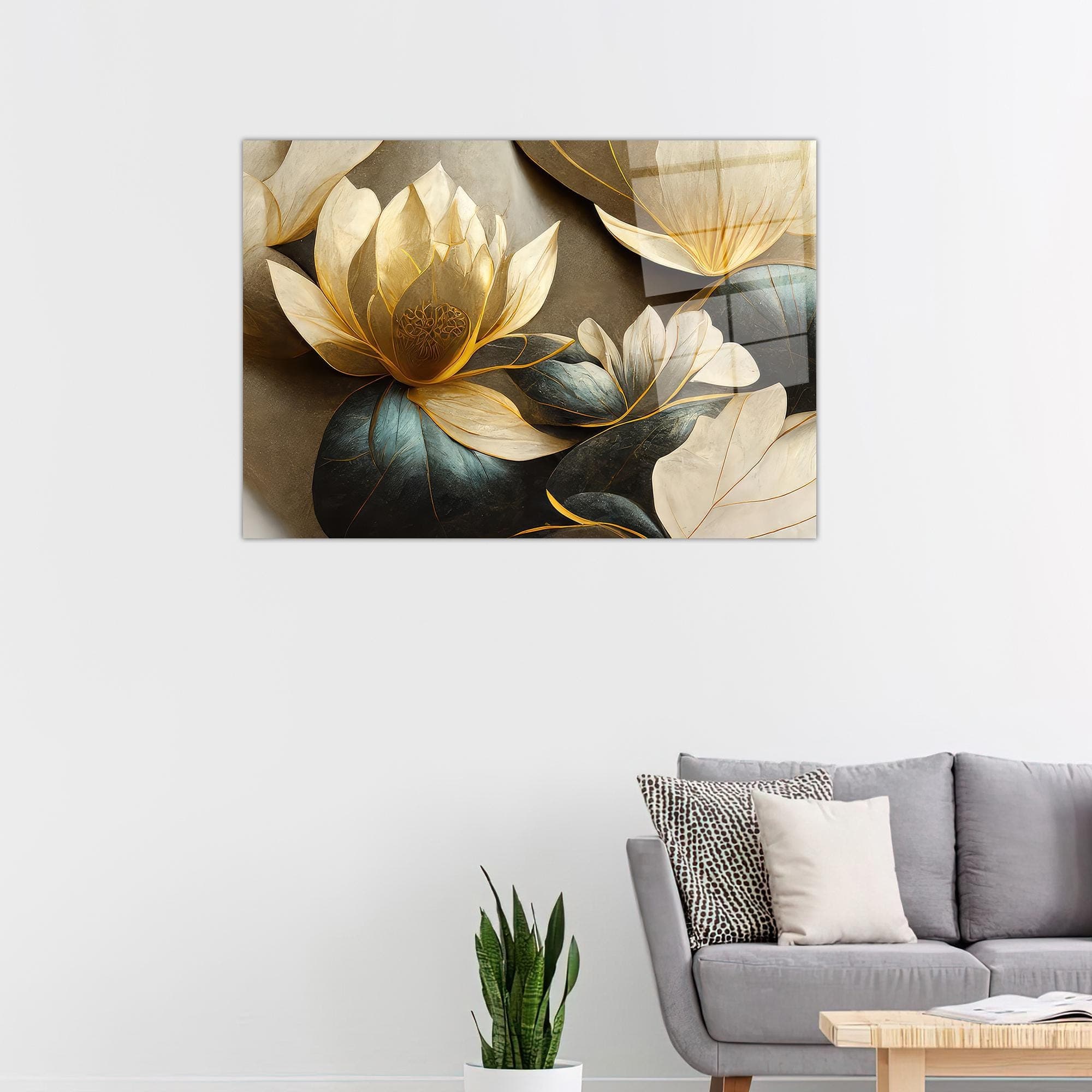 Lotus Glass Wall Art: Abstract Floral Print, Modern Home Decor - image 3
