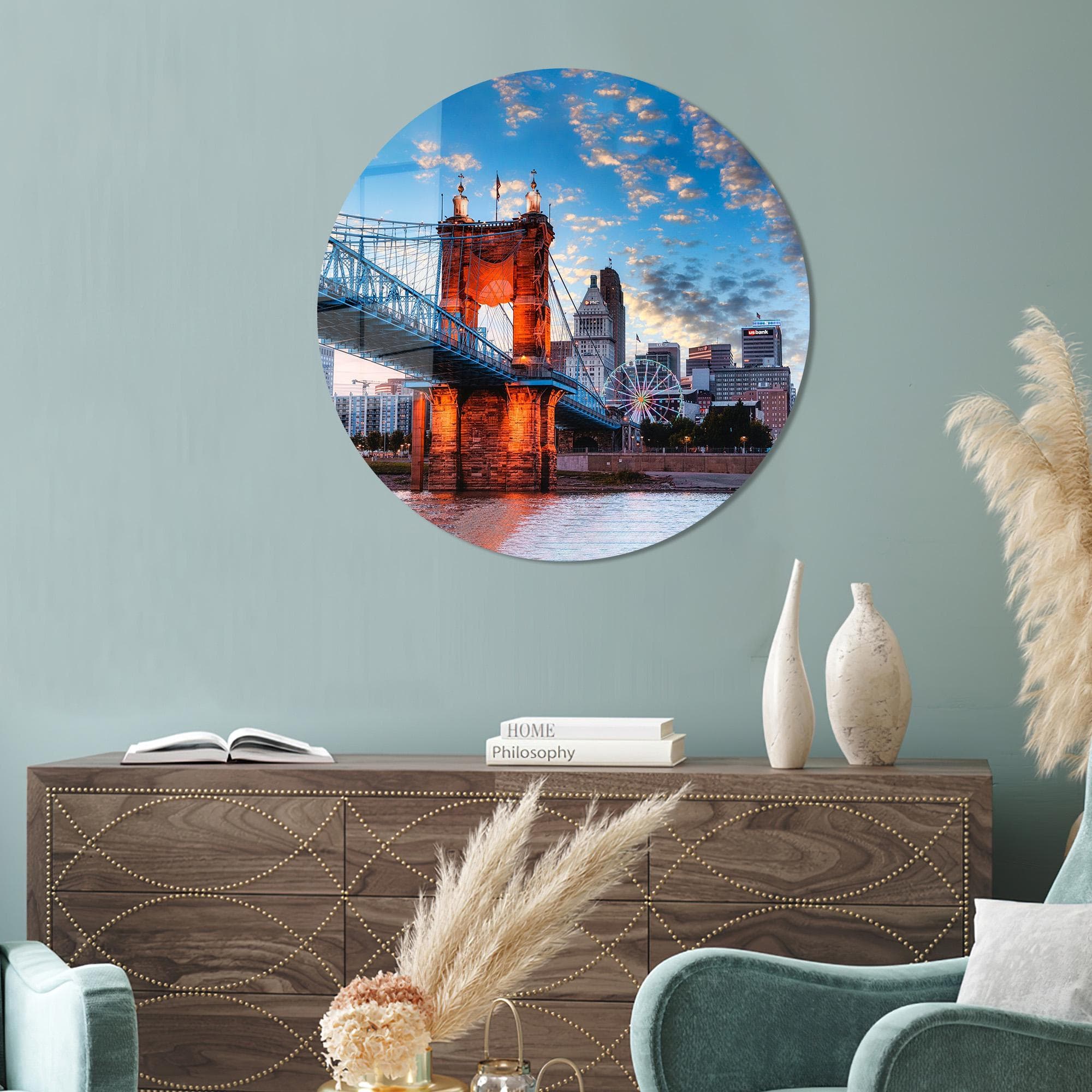 Cincinnati Bridge Tempered Glass Wall Art: City Landscape Decor - image 4