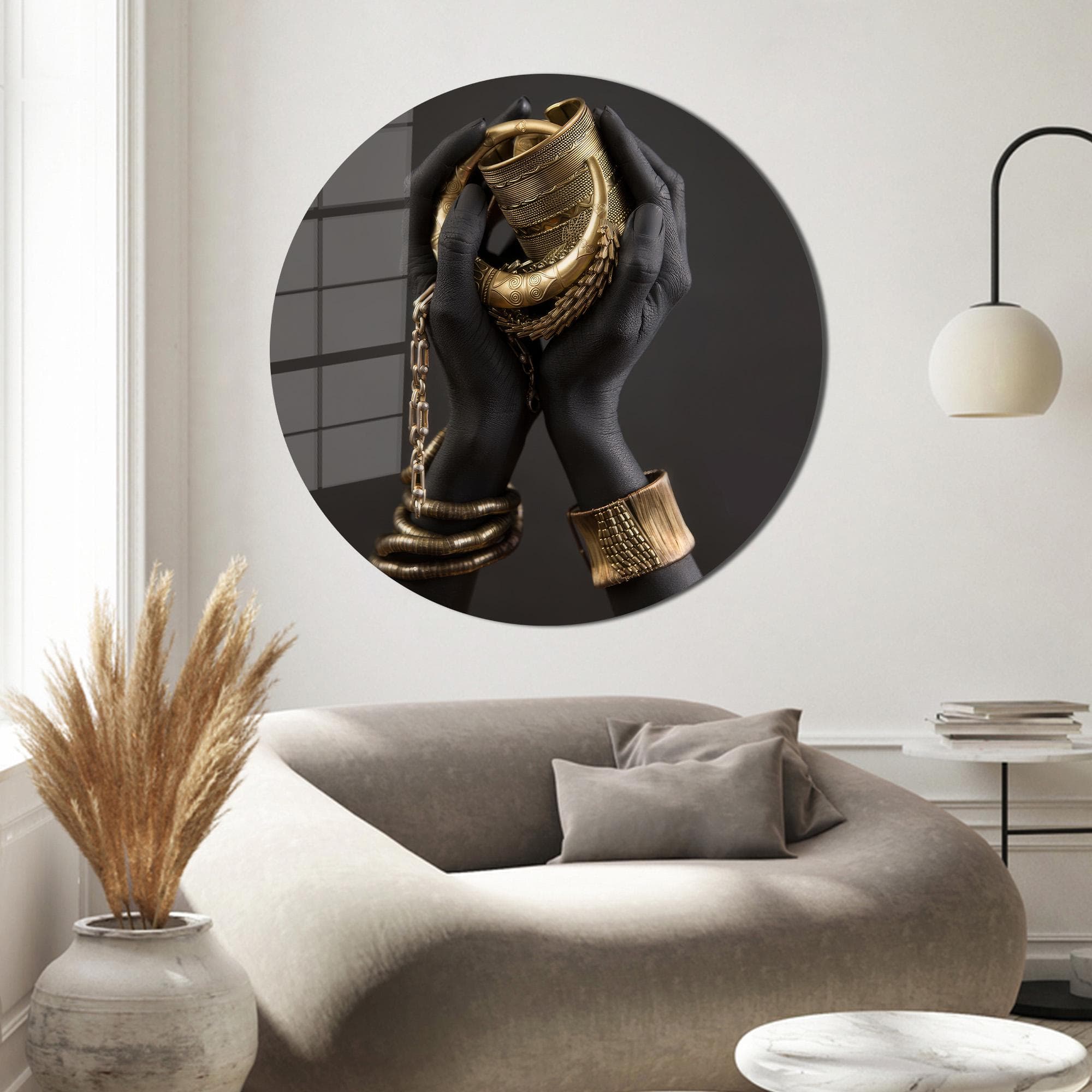 African Woman Gold Jewelry Tempered Glass Wall Art - image 4