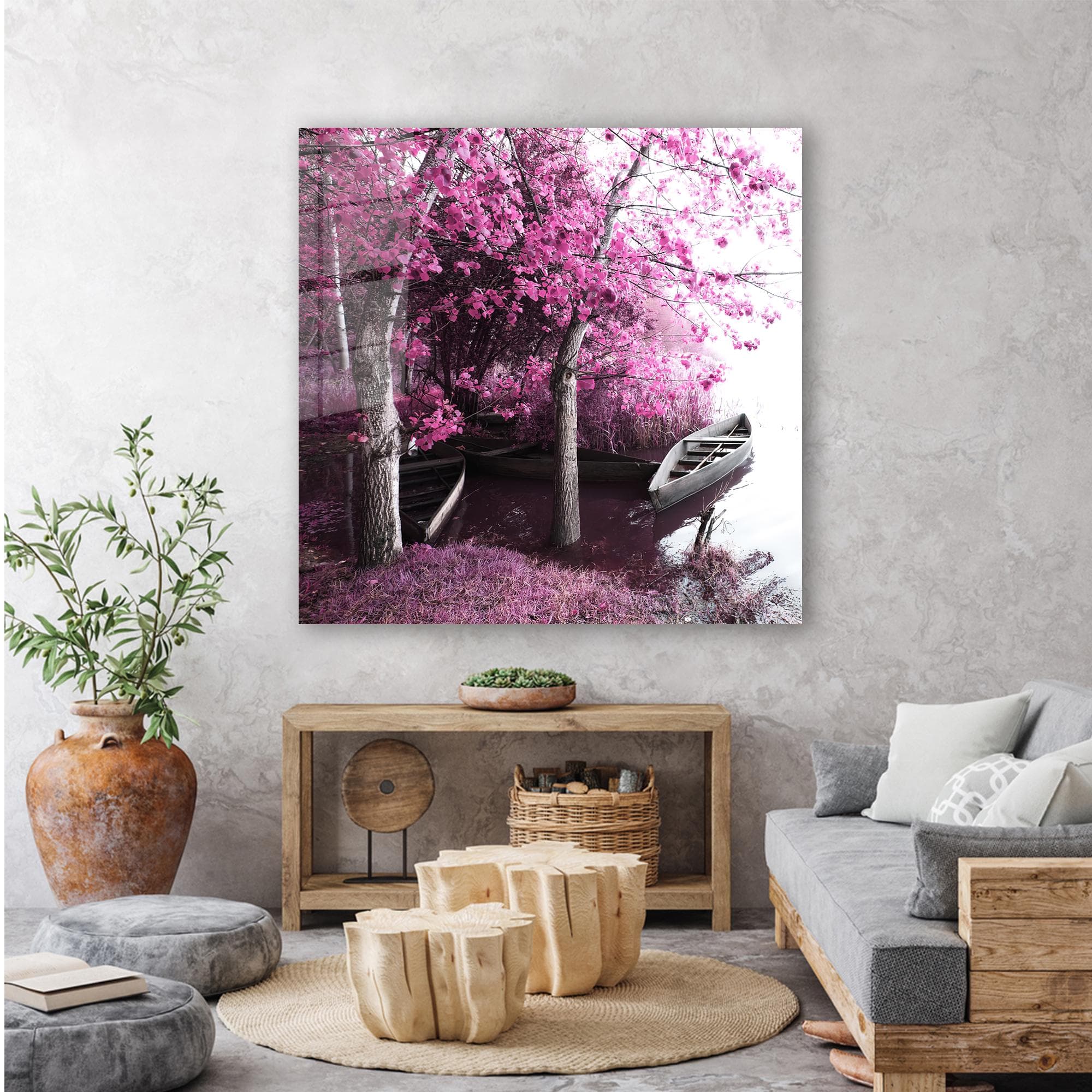 Pink Tree Landscape Glass Art: Portugal Scenery Wall Hanging - image 3