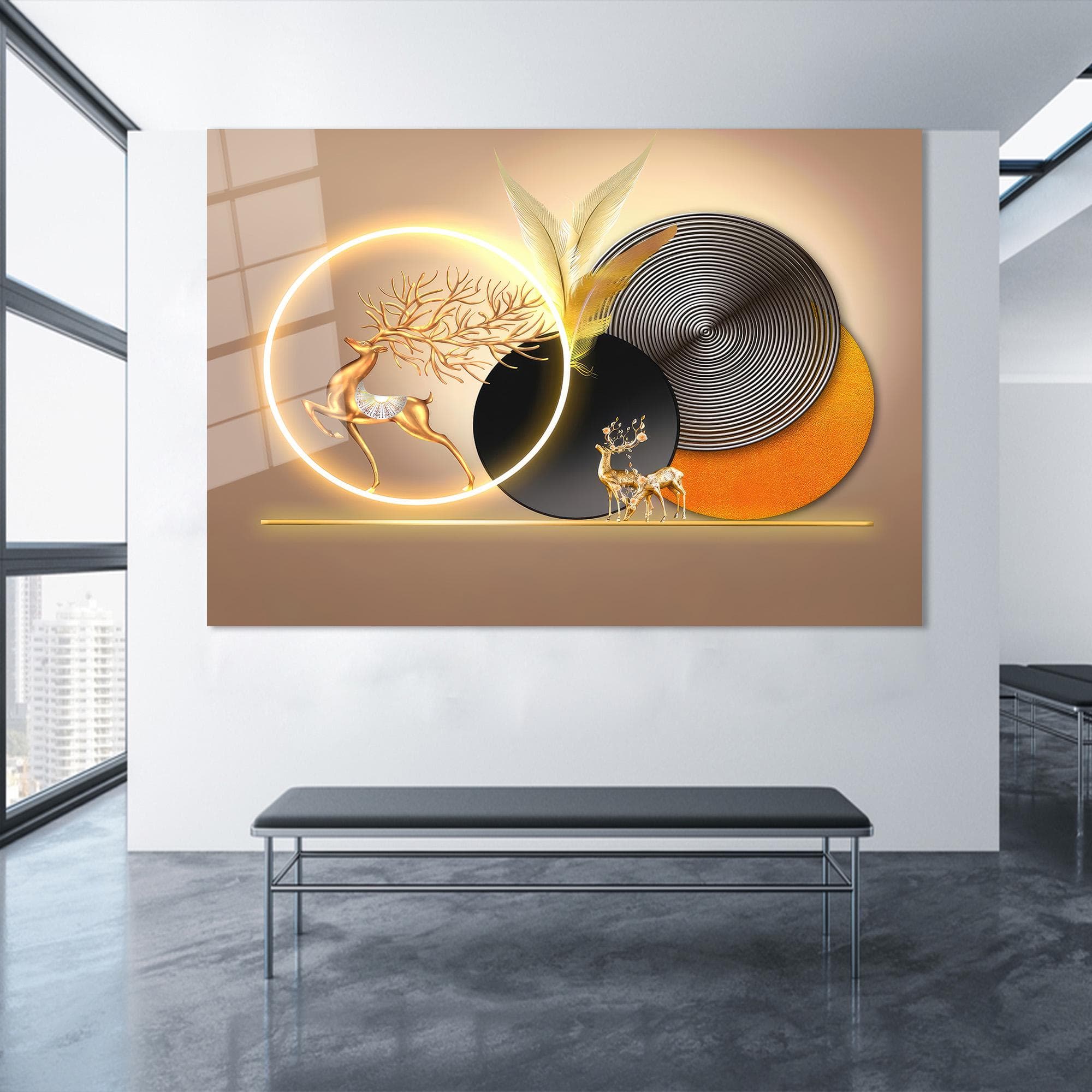 Golden Deer Tempered Glass Wall Art: Modern Home Decor - image 4