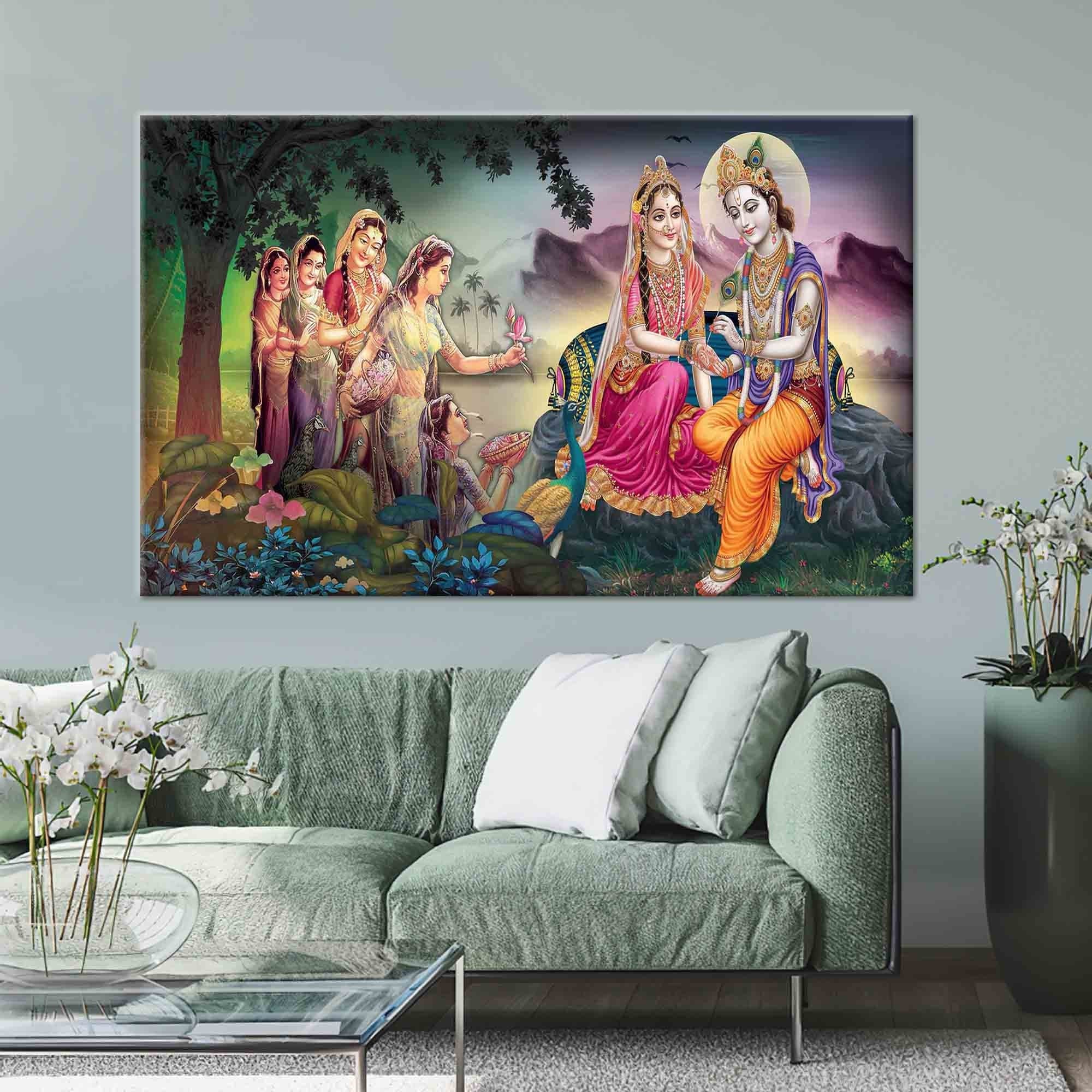 Radha Krishna Canvas Painting: Traditional Indian Wall Art