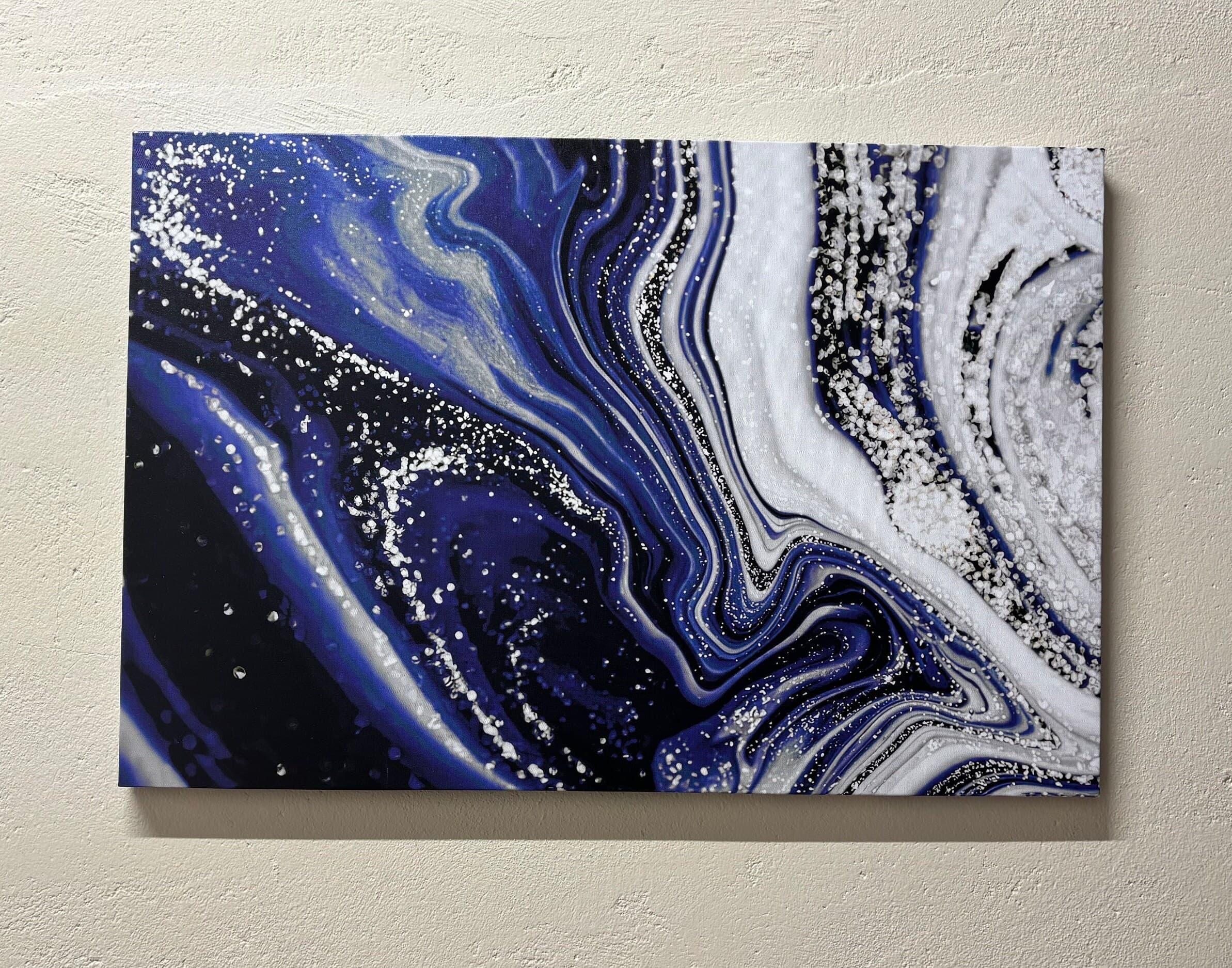 Blue Silver Marble Canvas Art: Abstract Wall Decor