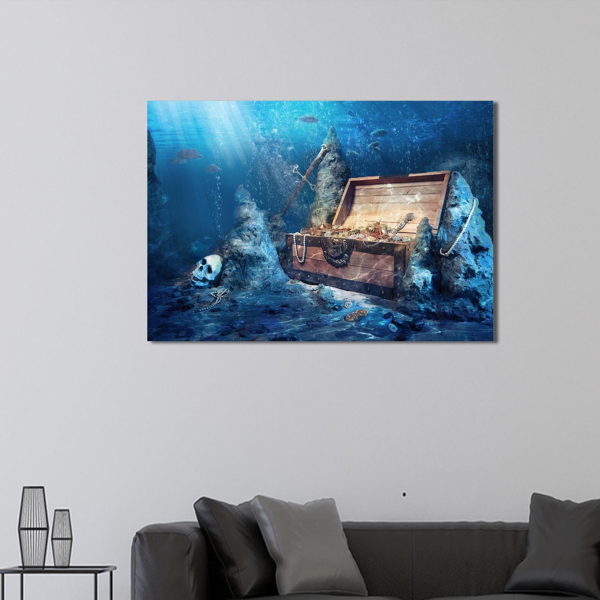 Underwater Treasure Chest Canvas Art: Modern Wall Decor