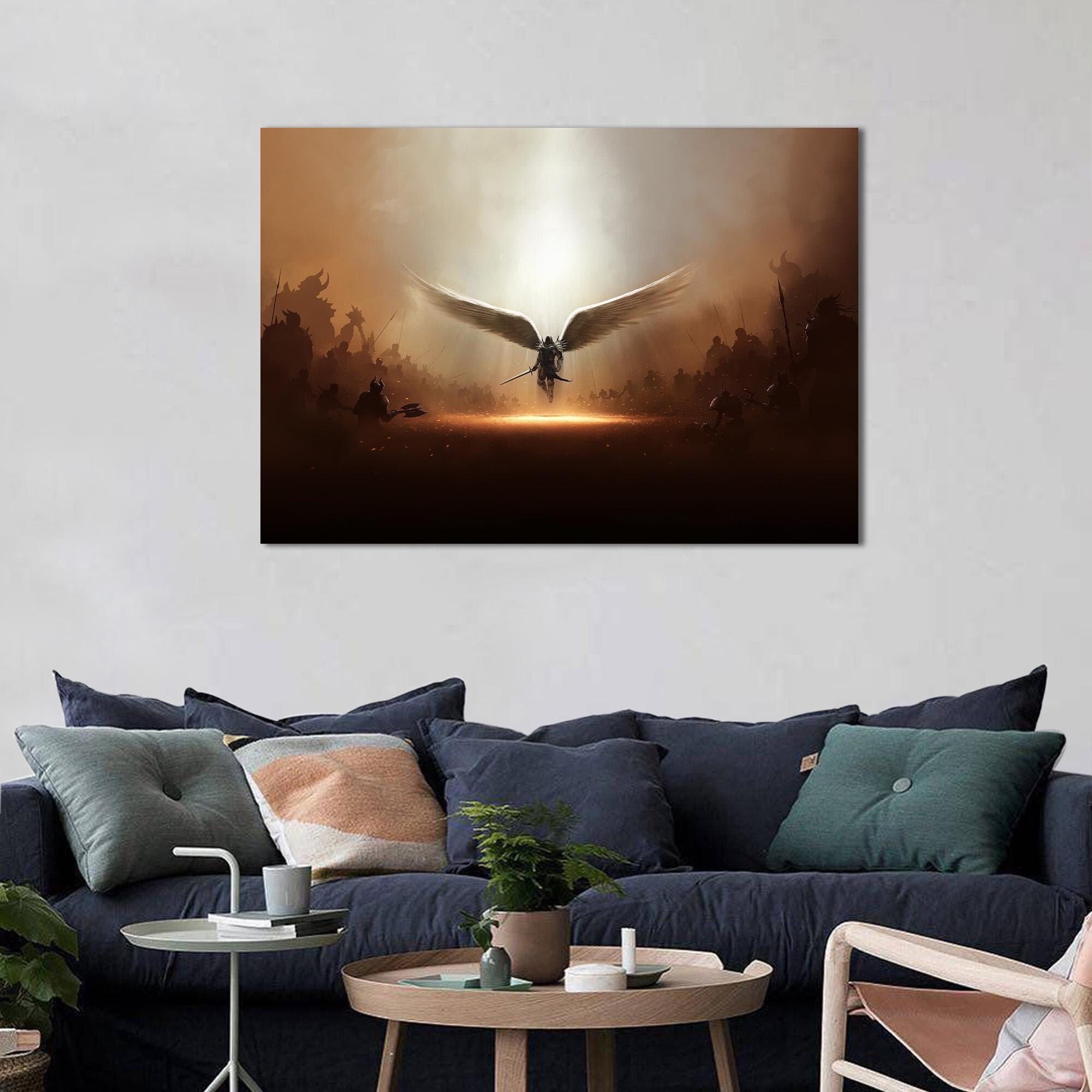 Warrior Angel Canvas Art: Modern Glass Wall Decor