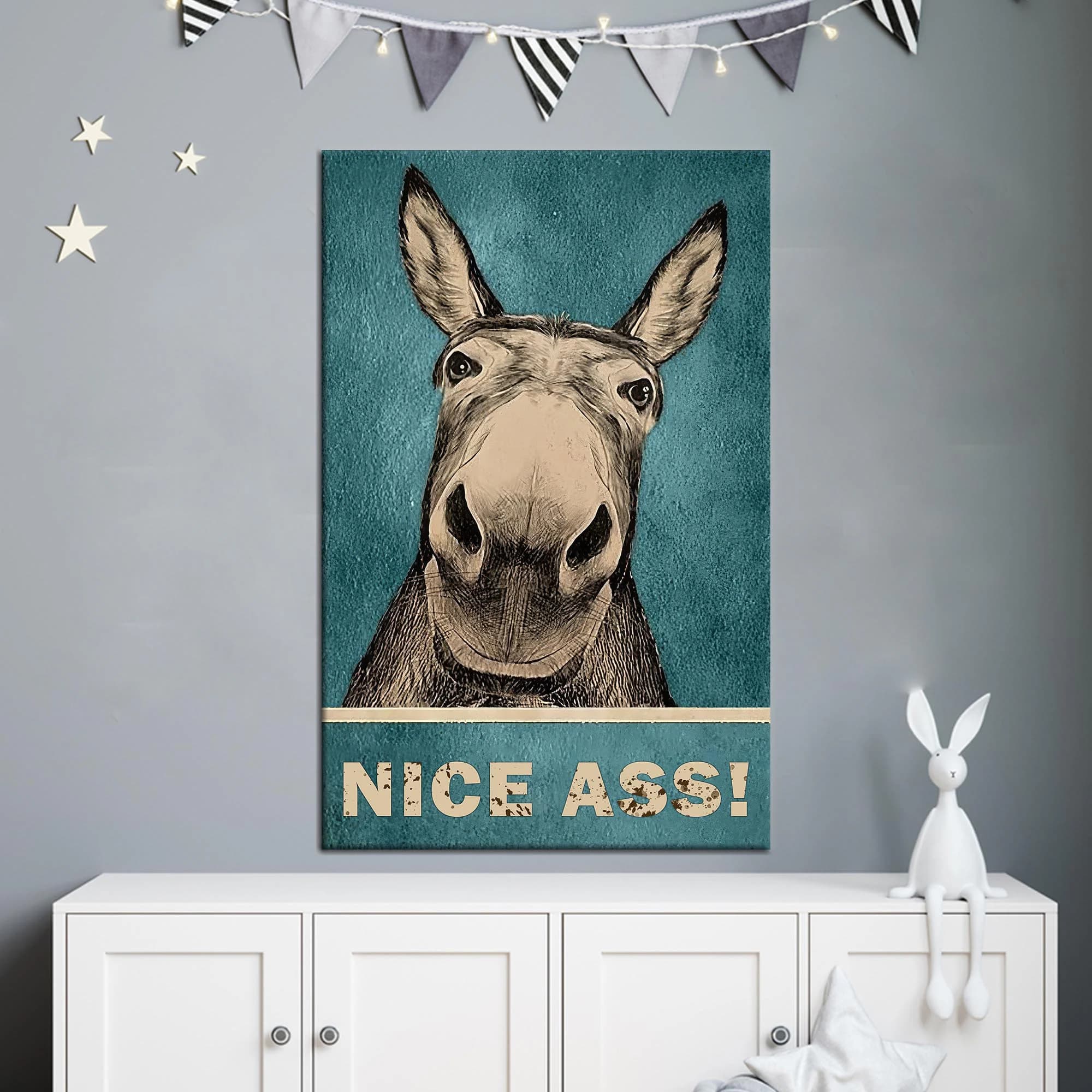 Funny Donkey Canvas Print: "Nice Ass" Bathroom Wall Art