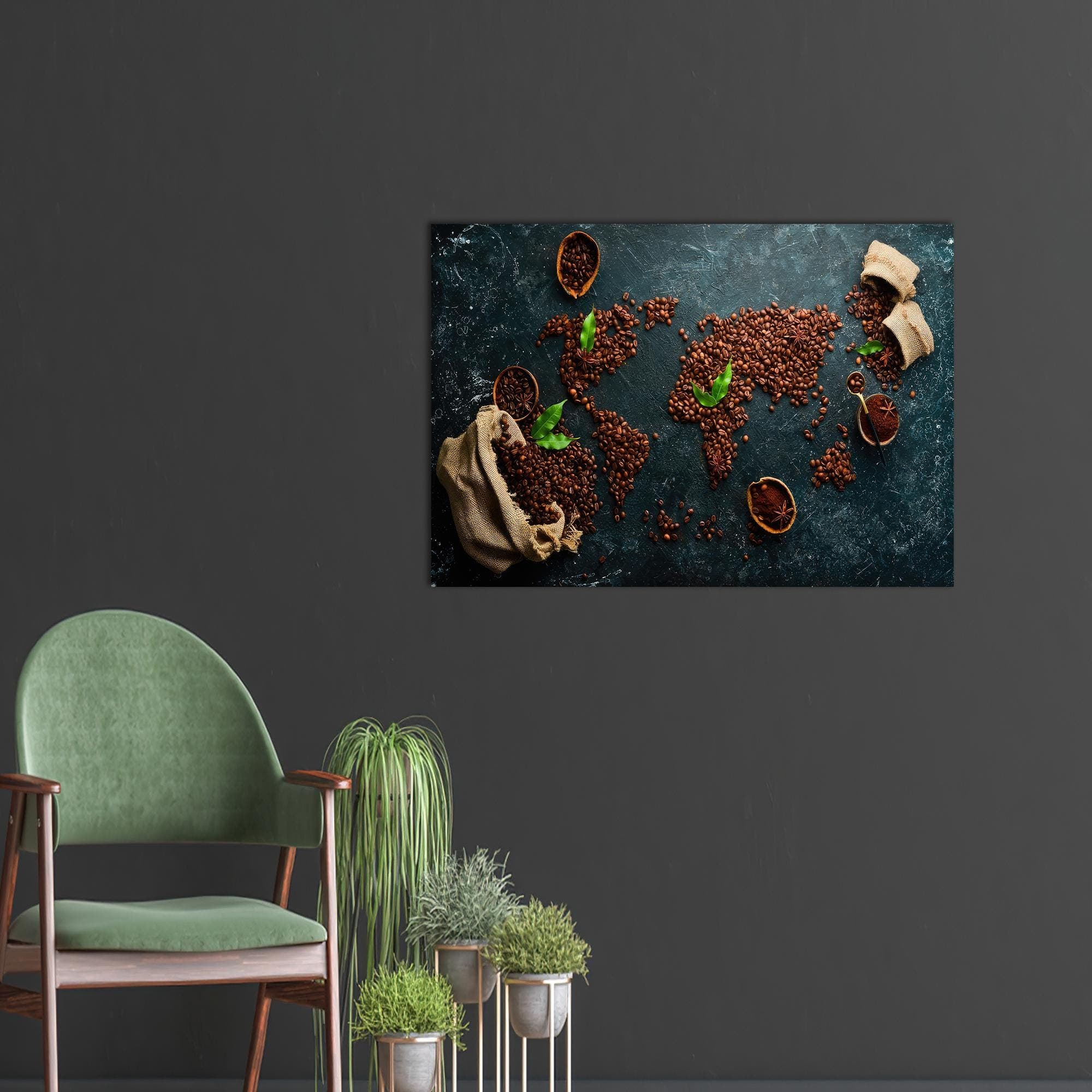 Coffee Bean World Map Canvas Art: Modern Kitchen Decor - image 3