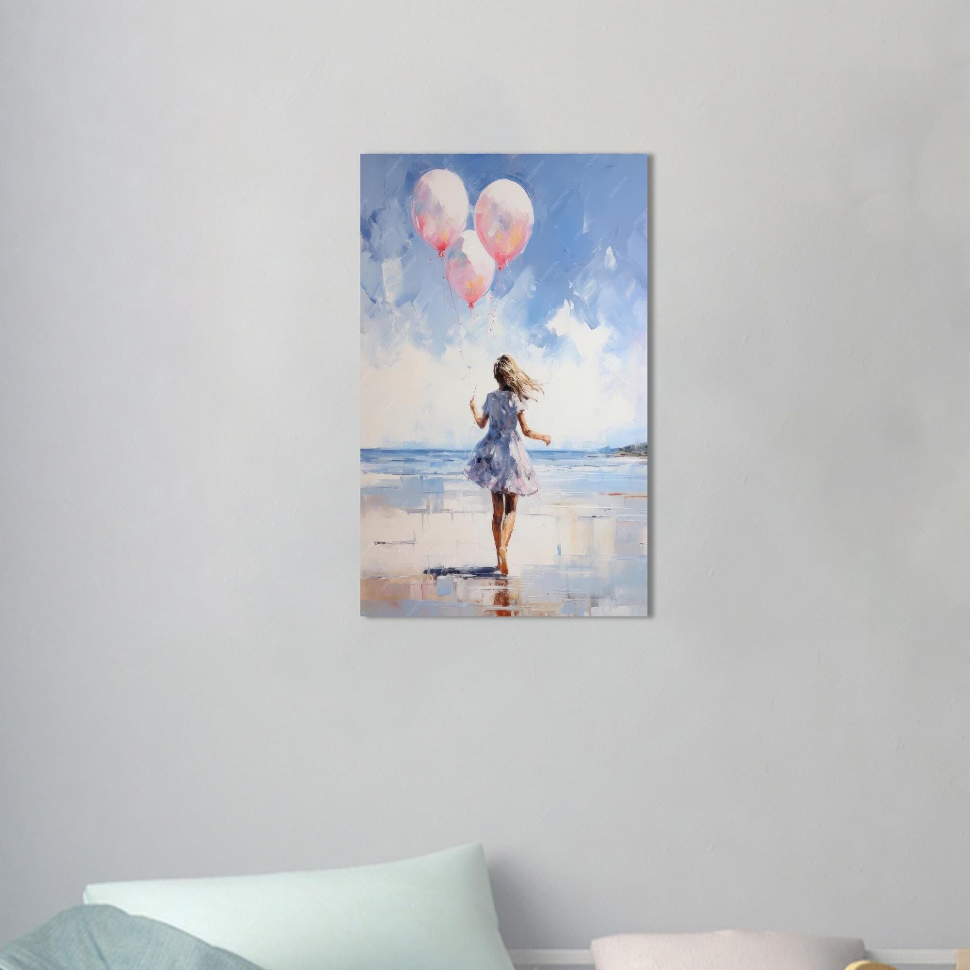 Girl with Balloons Canvas Print: Abstract Beach Wall Art