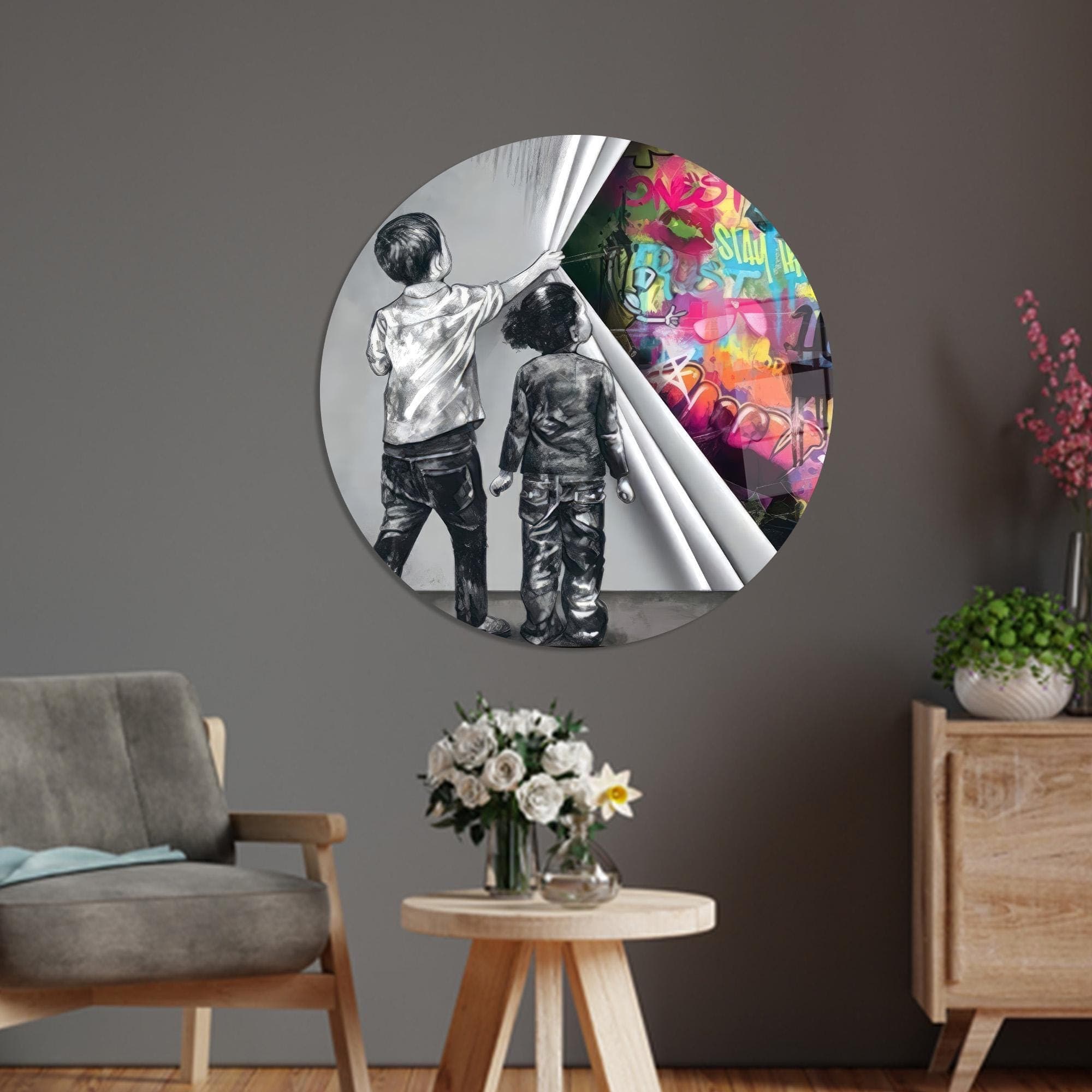 Banksy Graffiti Canvas Art: Behind the Curtain, Man Cave Decor - image 4