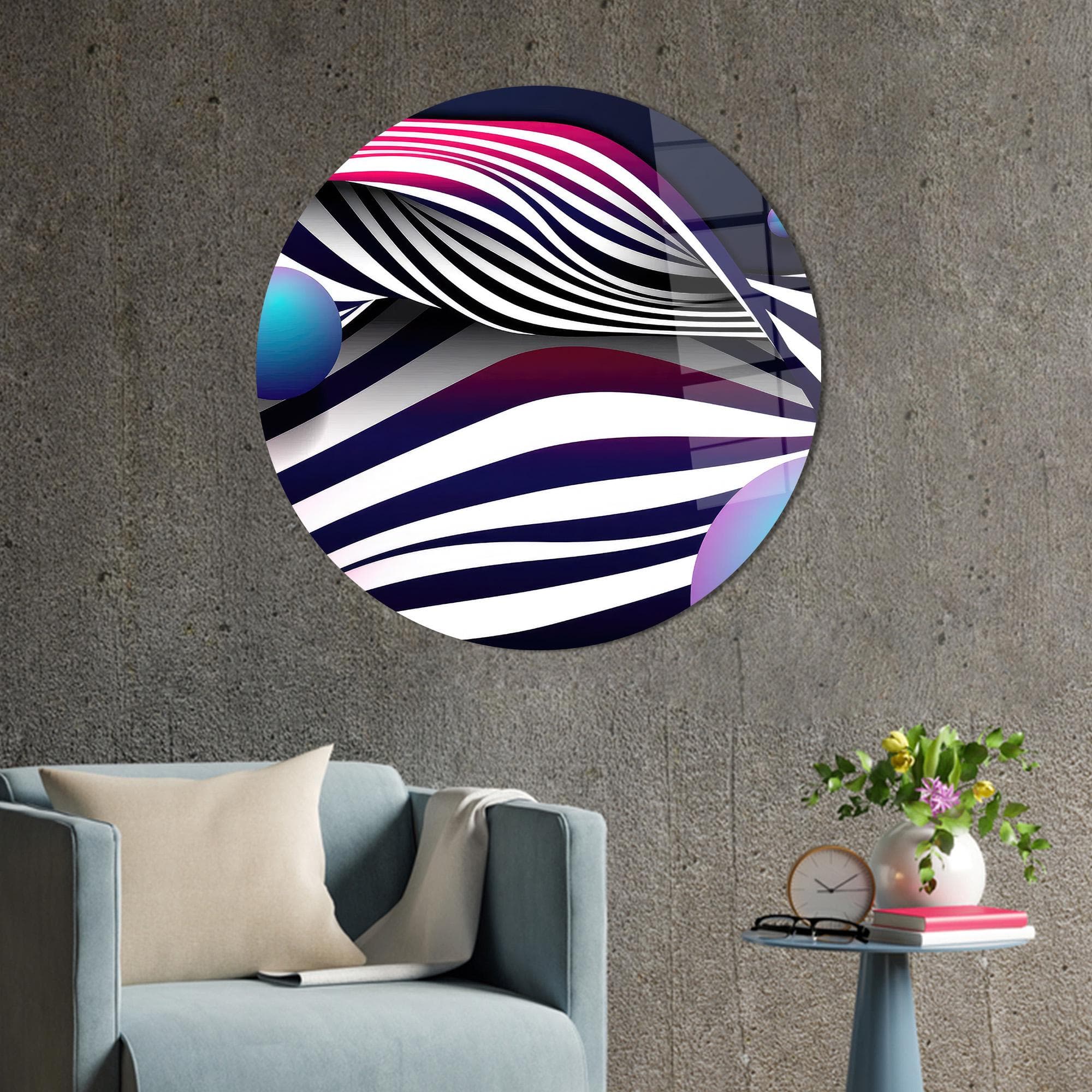 Modern Abstract Glass Wall Art: Black, White & Blue Lines Decor - image 4