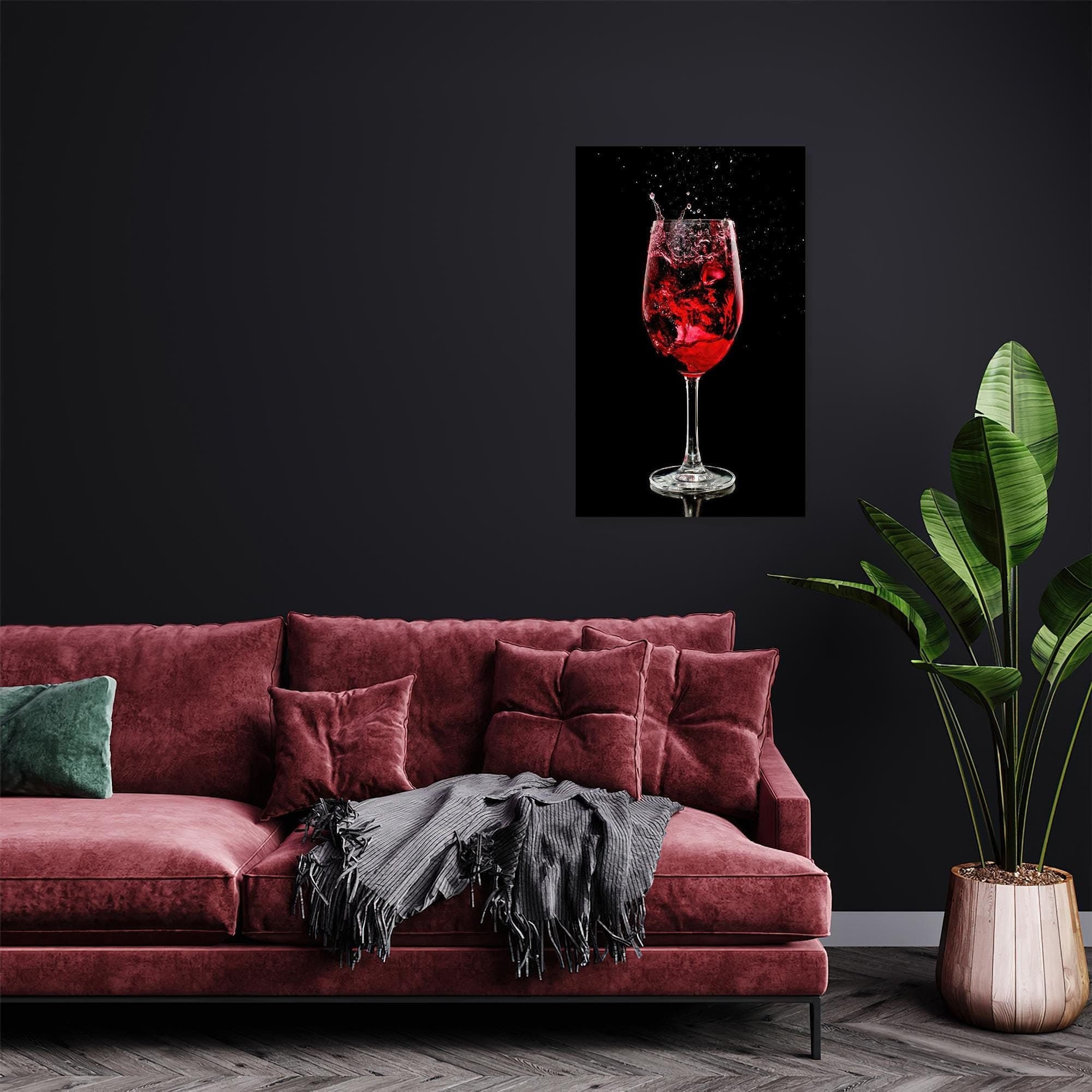 Red Wine Splash Tempered Glass Wall Art: Modern Bar Decor