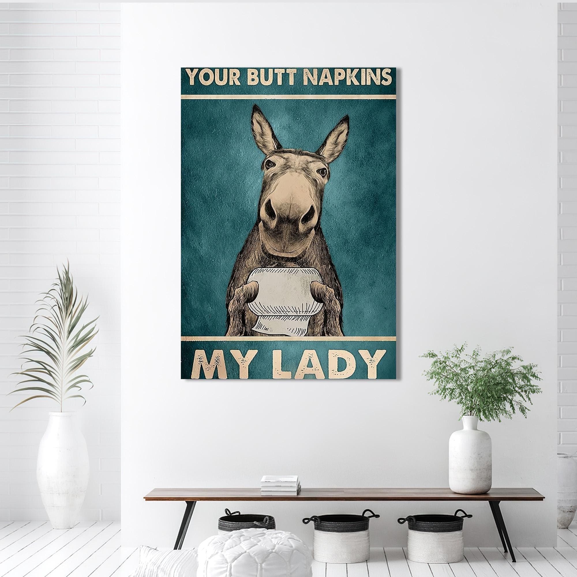 Donkey "Butt Napkins My Lady" Bathroom Canvas Art Print - image 3