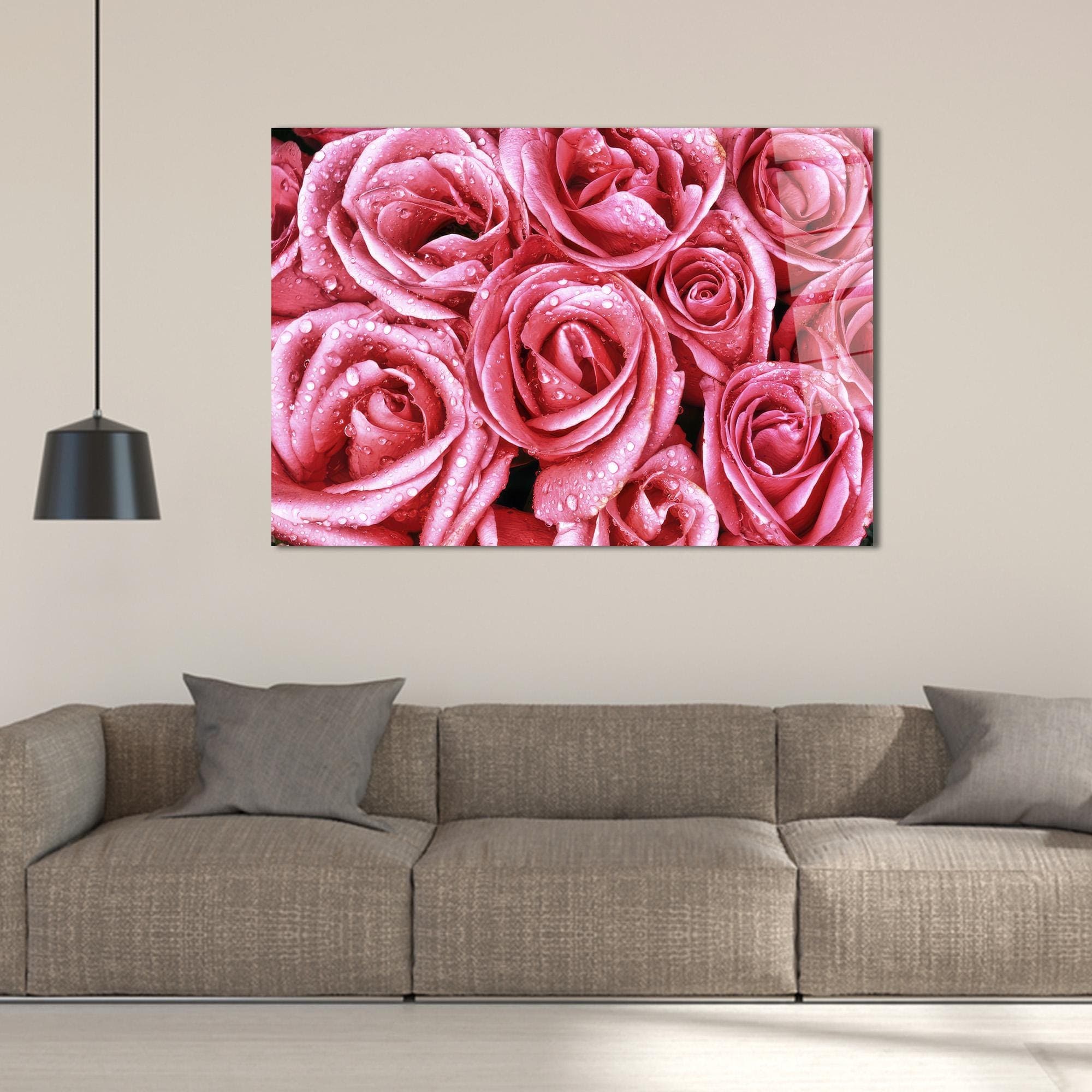 Pink Rose Tempered Glass Wall Art: Floral Home Decor