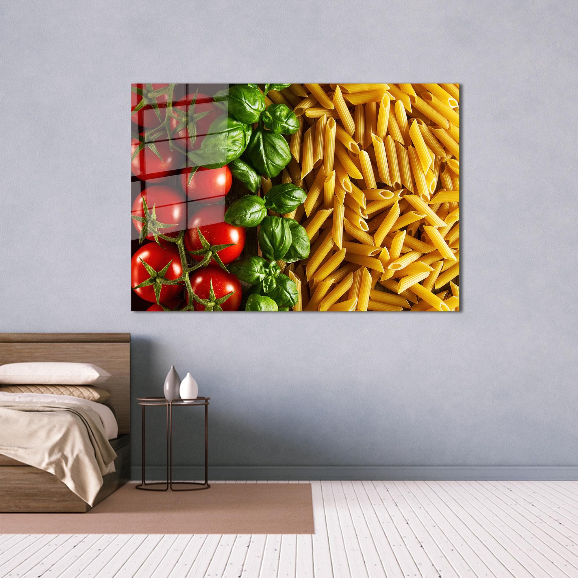 Basil & Tomato Pasta Tempered Glass Wall Art: Italian Kitchen Decor - image 3
