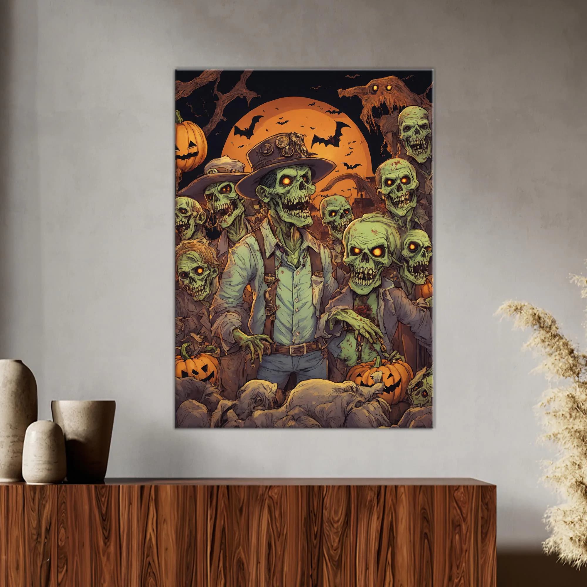 Halloween, Zombie, Skull, Halloween Art, Pumpkins, Horror, Canvas Picture, Canvas Wall, Canvas Decor, Wall Canvas, Gift Canvas, Canvas Art