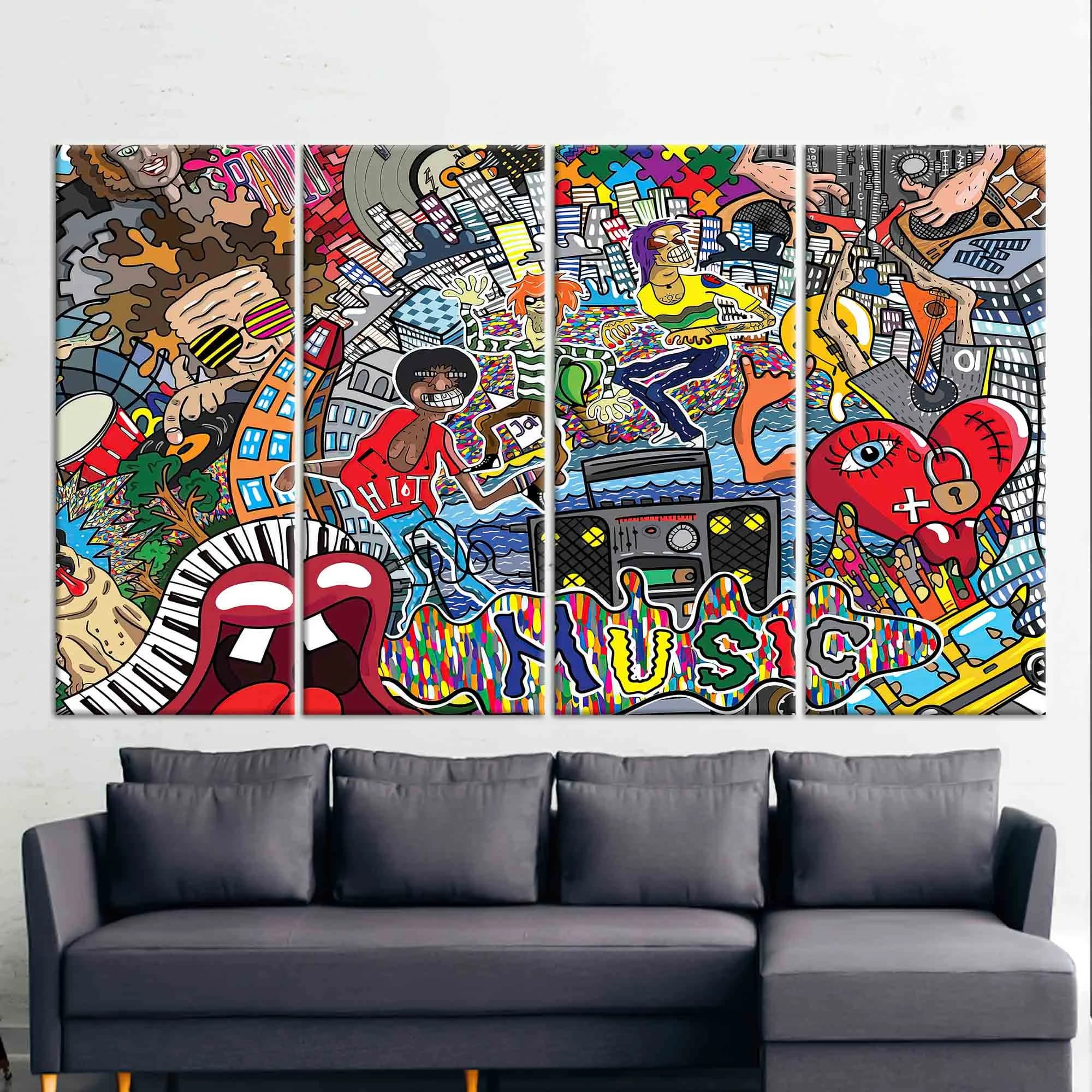 Music Graffiti Canvas Art: Colorful Abstract Print, Large Wall Decor - image 3