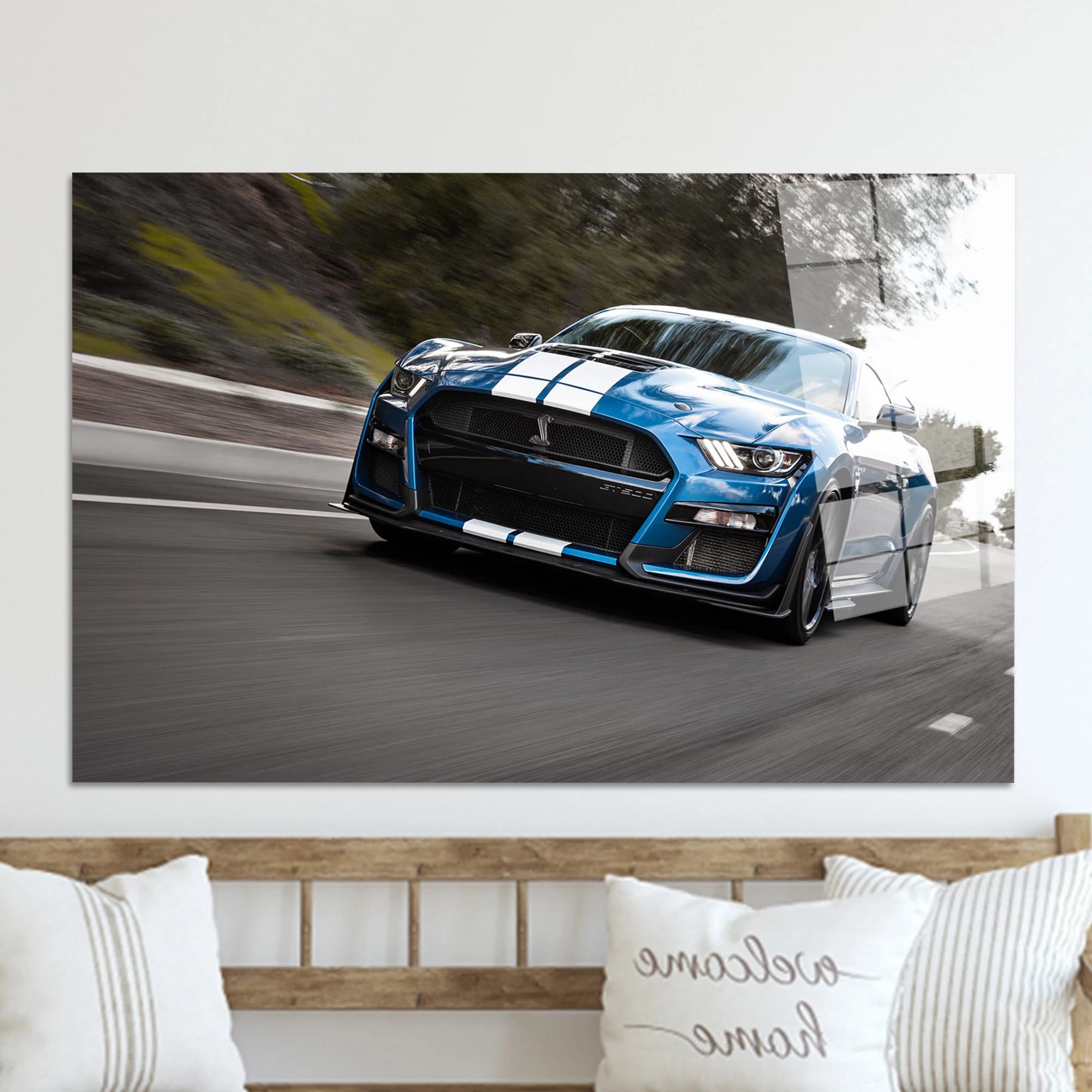 Blue Mustang Tempered Glass Wall Art: Car Lover Gift - image 3