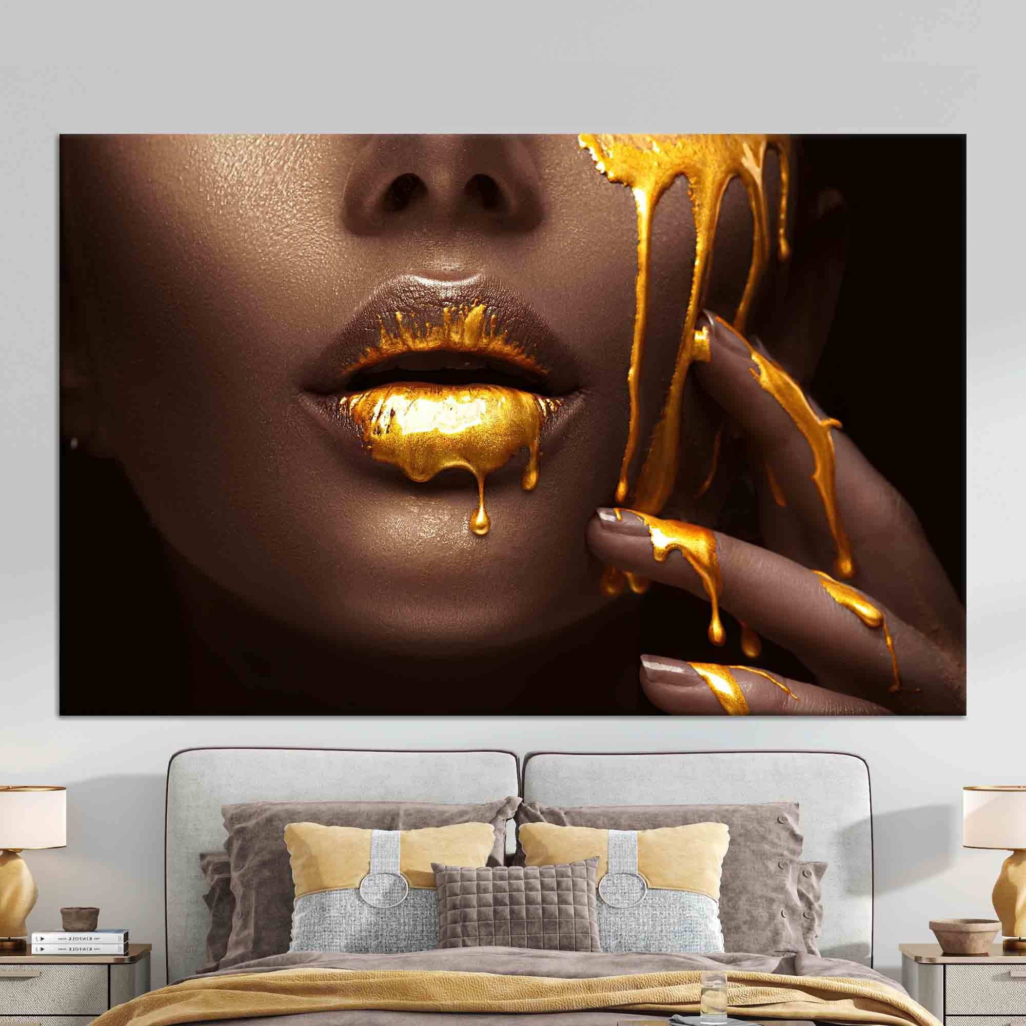African Woman Gold Lips Canvas Art: 3D Wall Decor - image 3