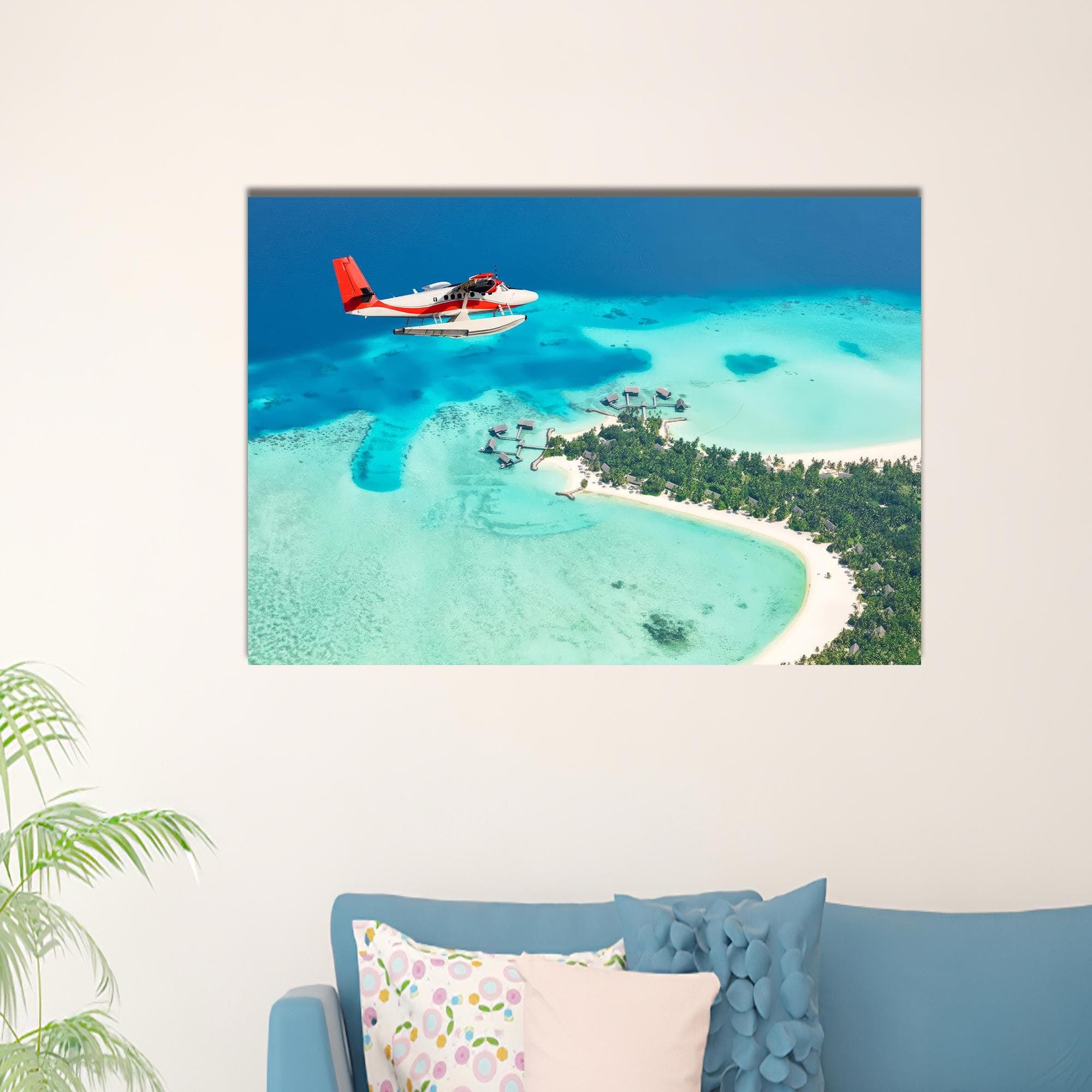 Seaplane Tropical Island Canvas Wall Art: Tempered Glass View - image 3