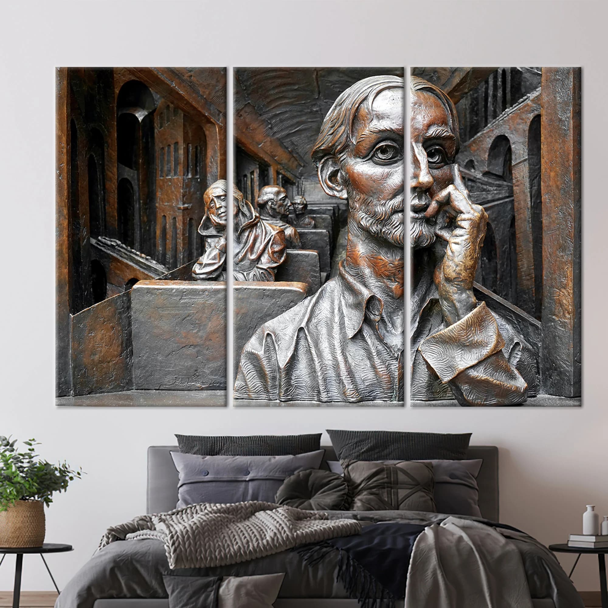 Thinking Man Sculpture Canvas Print: Modern Bronze Wall Art - image 3