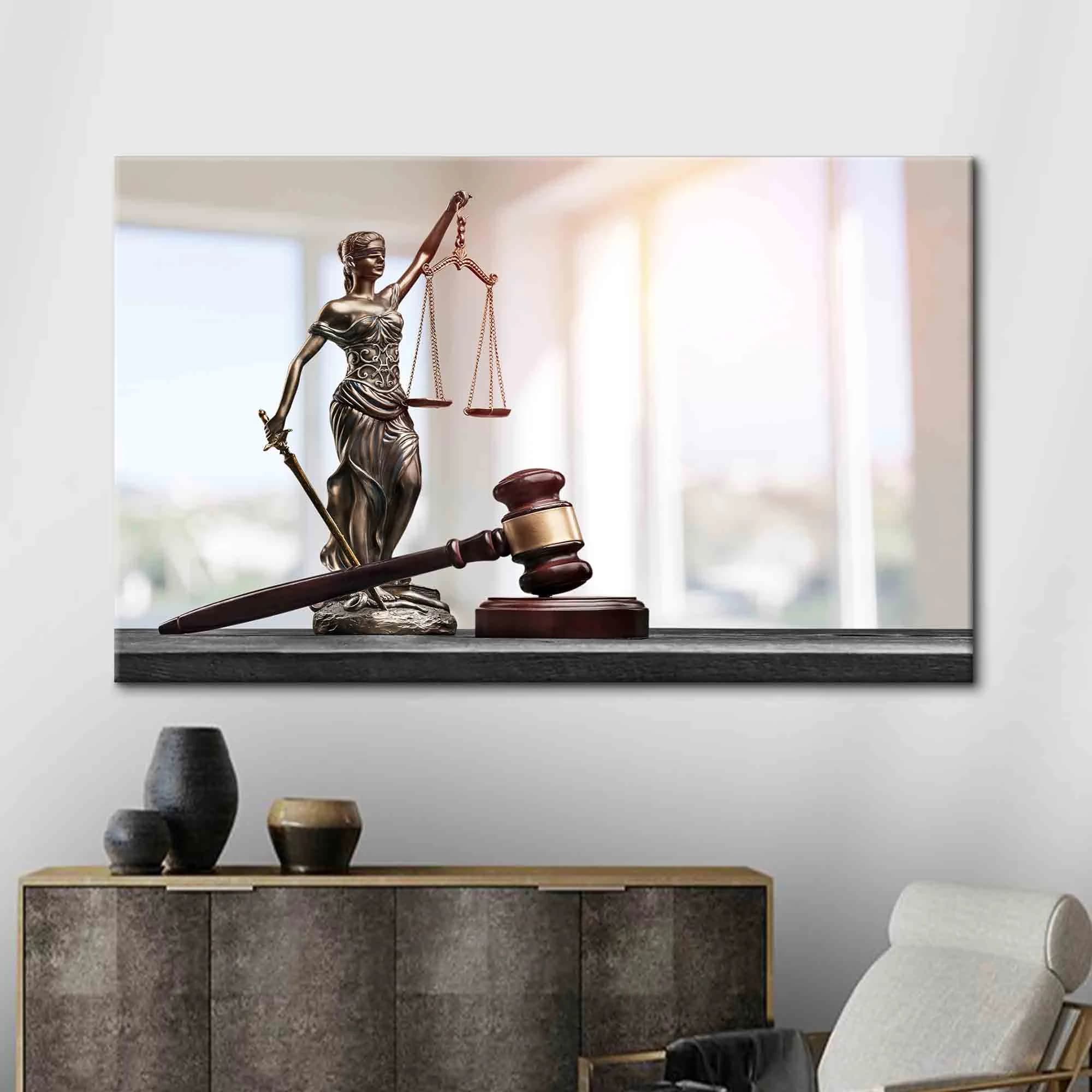 Lady Justice Canvas Print: Themis with Scales, Modern Law Office Decor