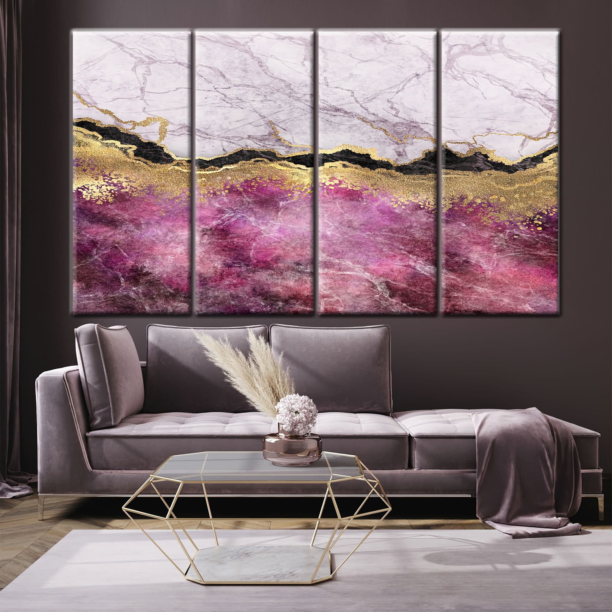 Pink Marble Canvas Print: Gold Accent Wall Art - image 4