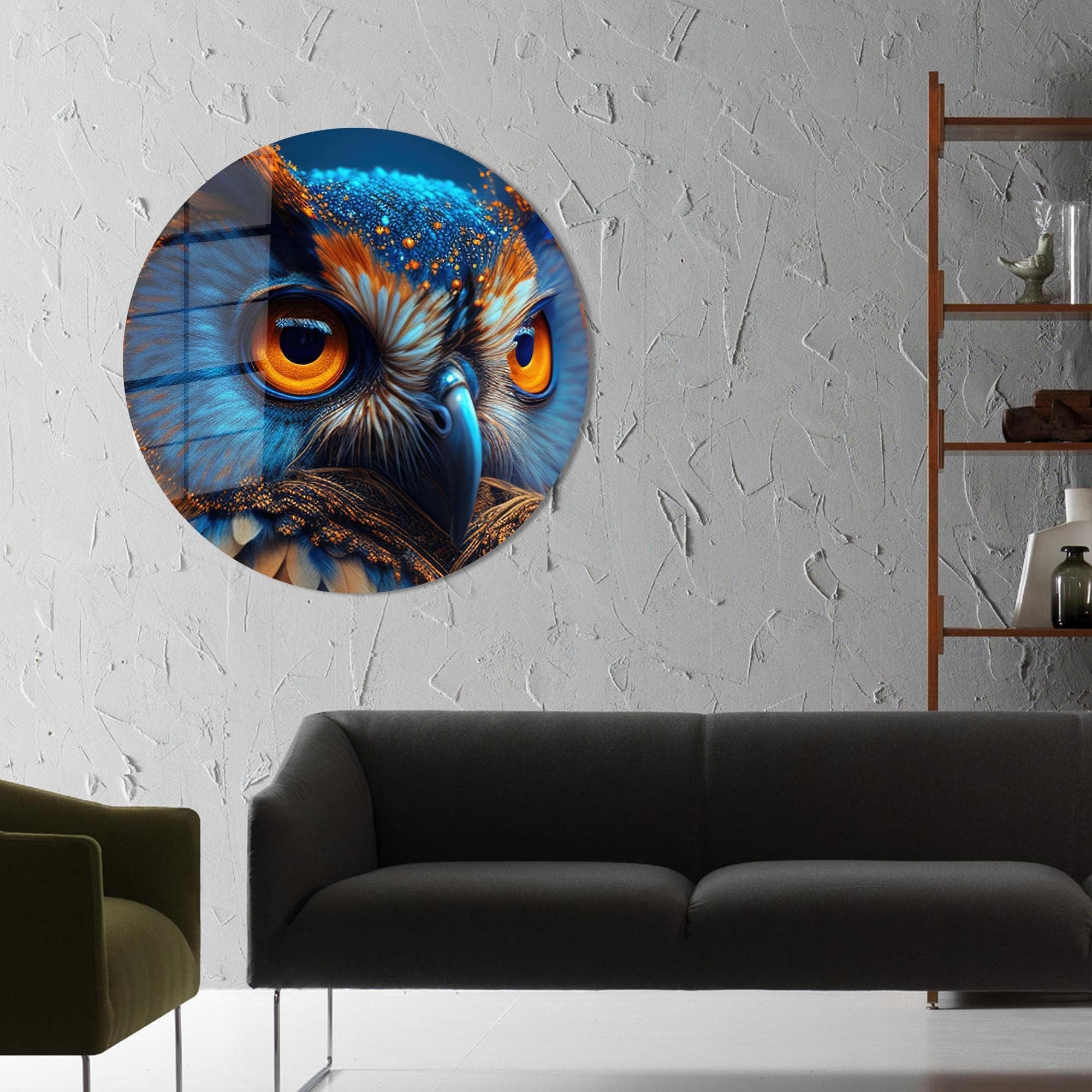 Personalized Gift For Dad, Animal Wall Decor, Owl Art Decor, Blue Wall Decor, Owl Glass Printing, Modern Wall Decor, Owl Wall Art, - image 4