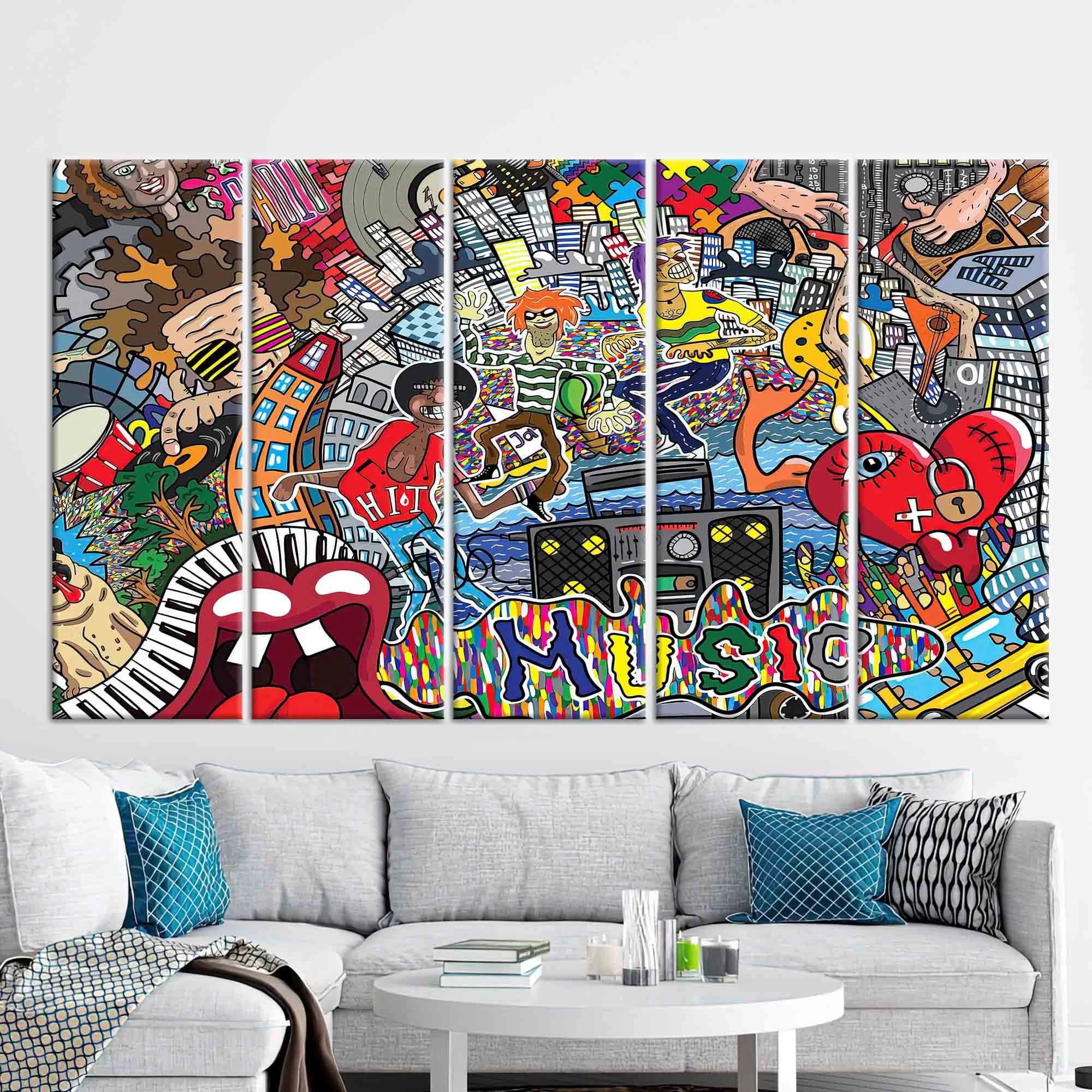 Music Graffiti Canvas Art: Colorful Abstract Print, Large Wall Decor - image 4