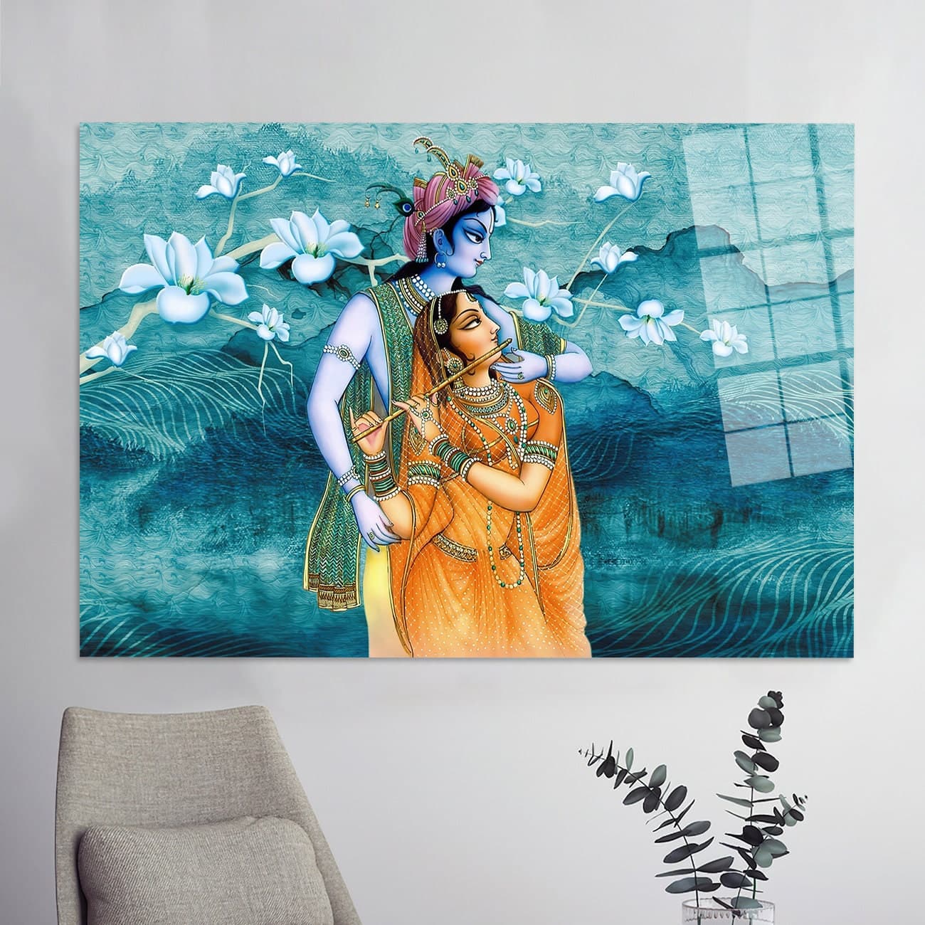 Radha Krishna Hindu Couple Canvas Wall Art: Custom Glass Print - image 4