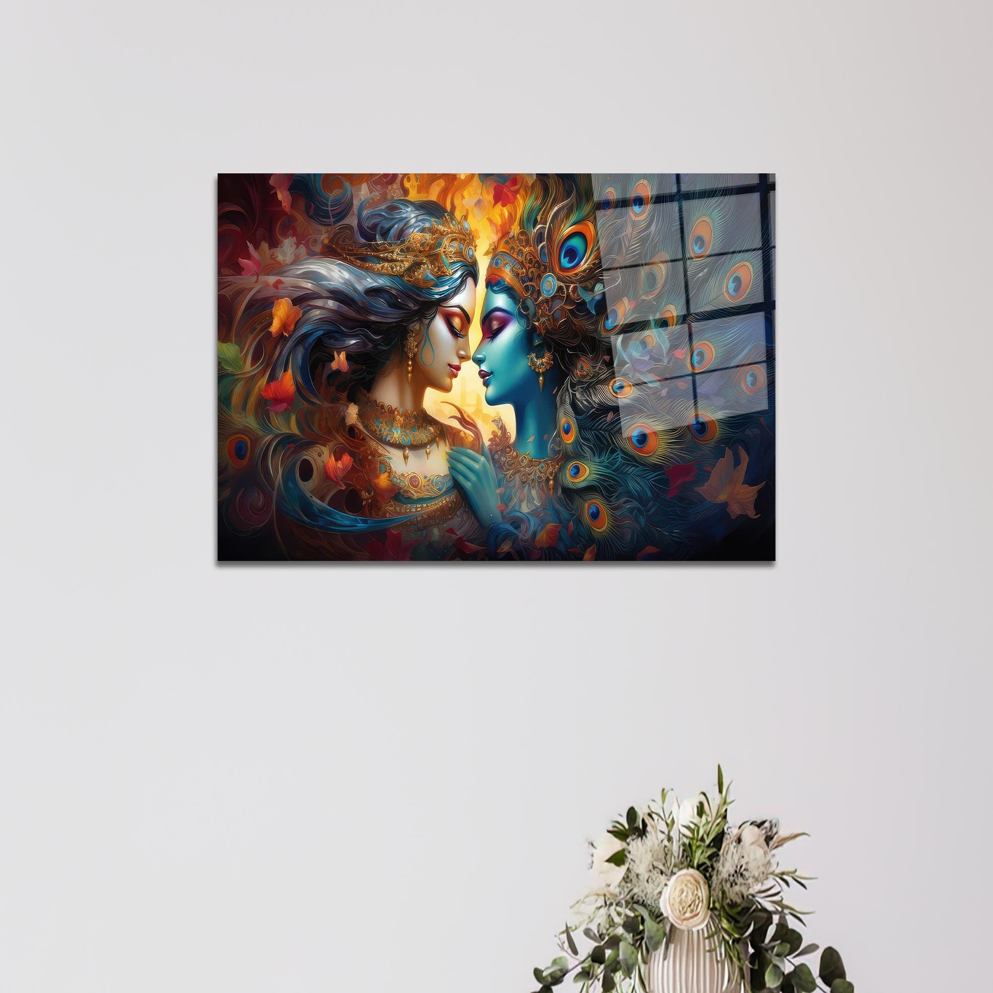 Krishna Radha Canvas Wall Art: Hindu Decor