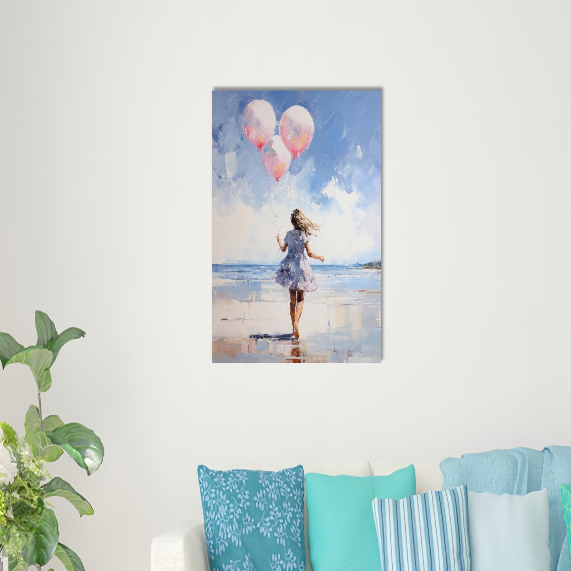 Girl with Balloons Canvas Print: Abstract Beach Wall Art - image 3