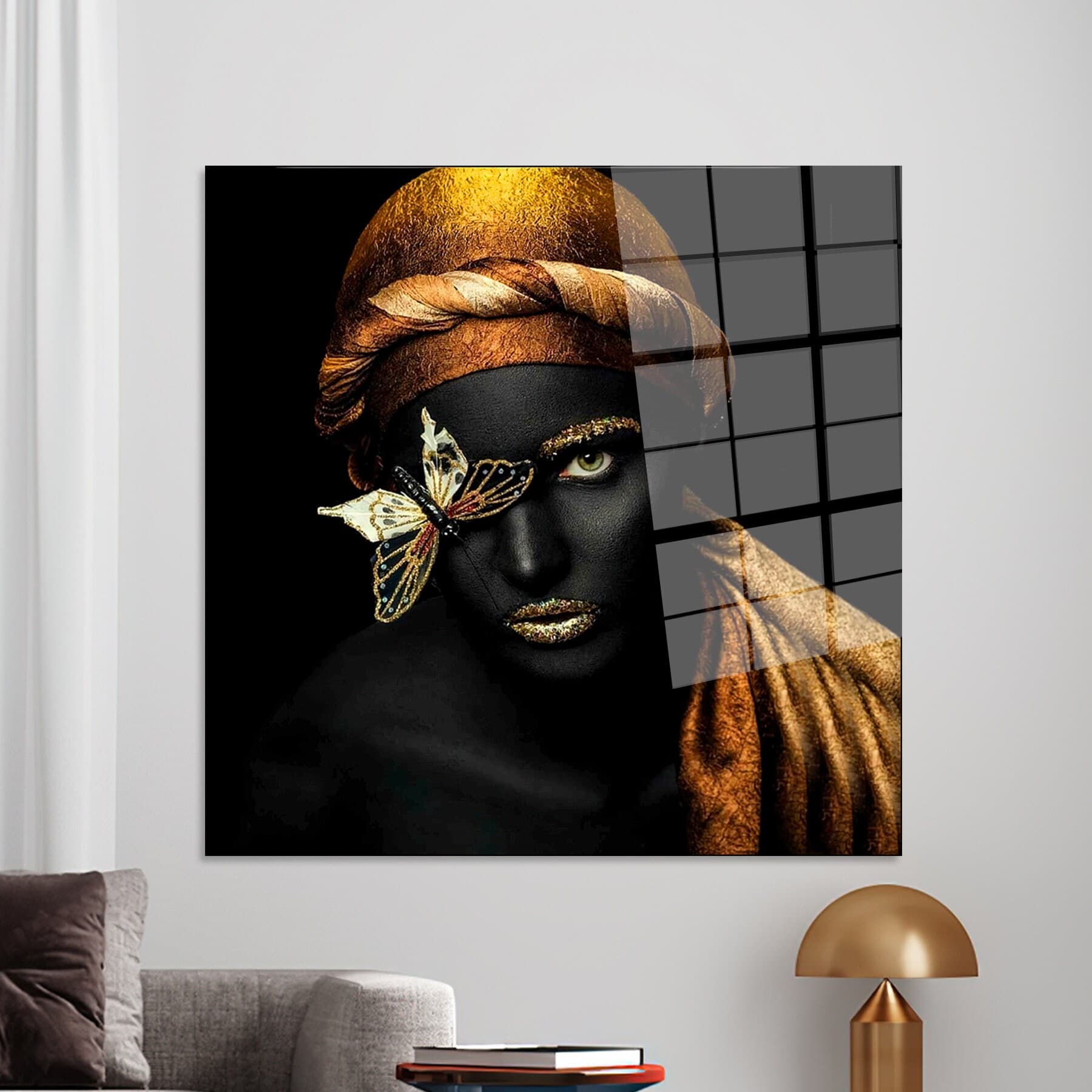 Gold African Woman Canvas Art: Butterfly Ethnic Wall Decor - image 3