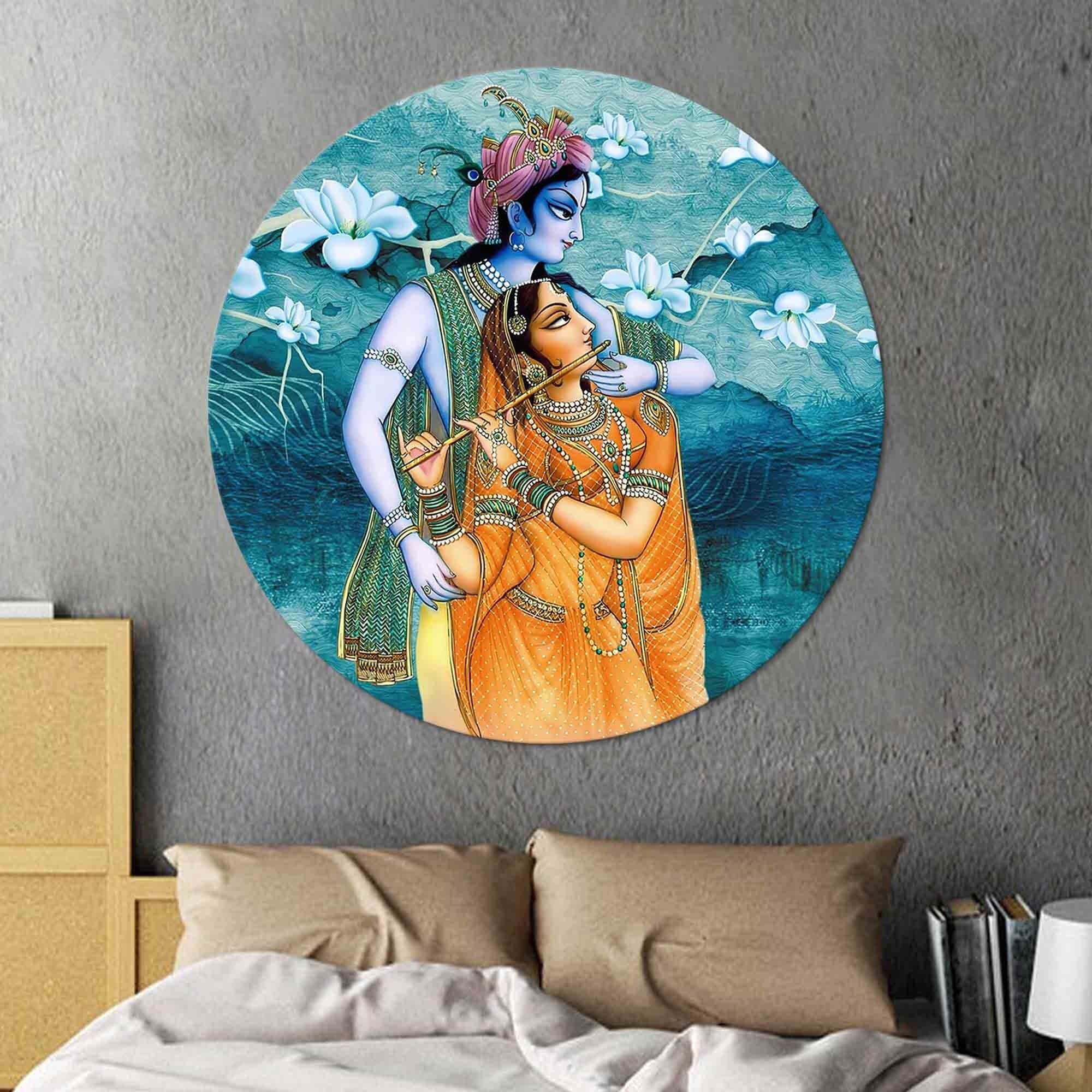 Radha Krishna Hindu Couple Canvas Wall Art: Custom Glass Print