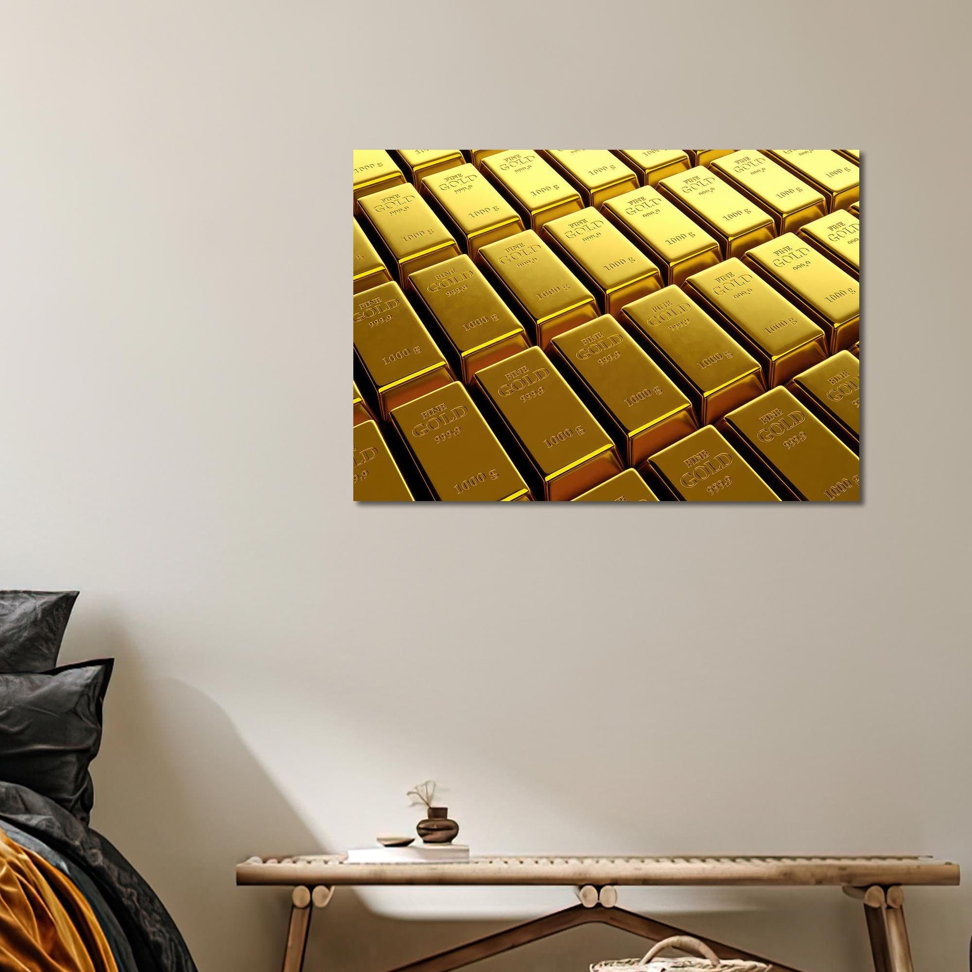 Gold Bars Tempered Glass Print: Modern Office Wall Art