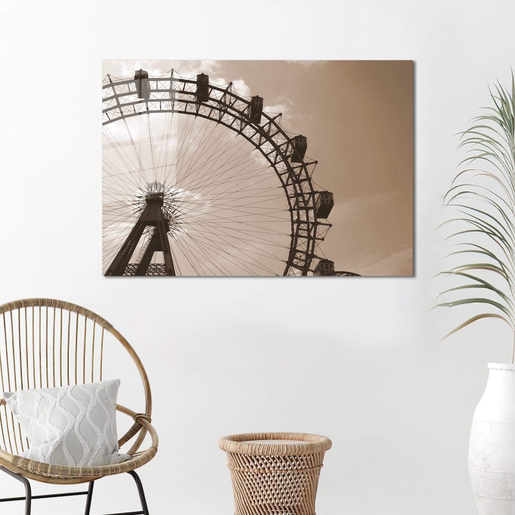Ferris Wheel Canvas Art: Sepia Amusement Park Print
