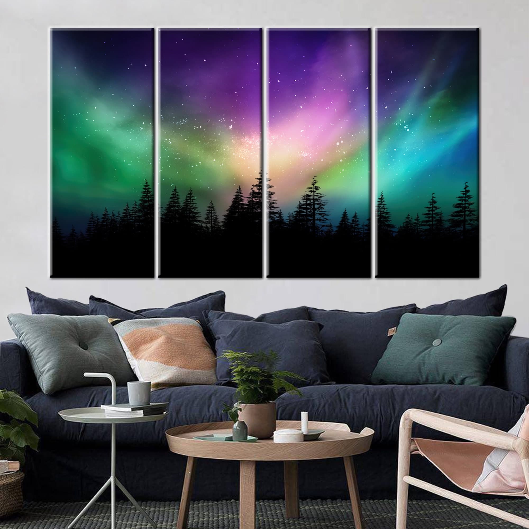 Aurora Borealis Canvas Print: Northern Lights Over Forest, Nature Wall Art - image 4