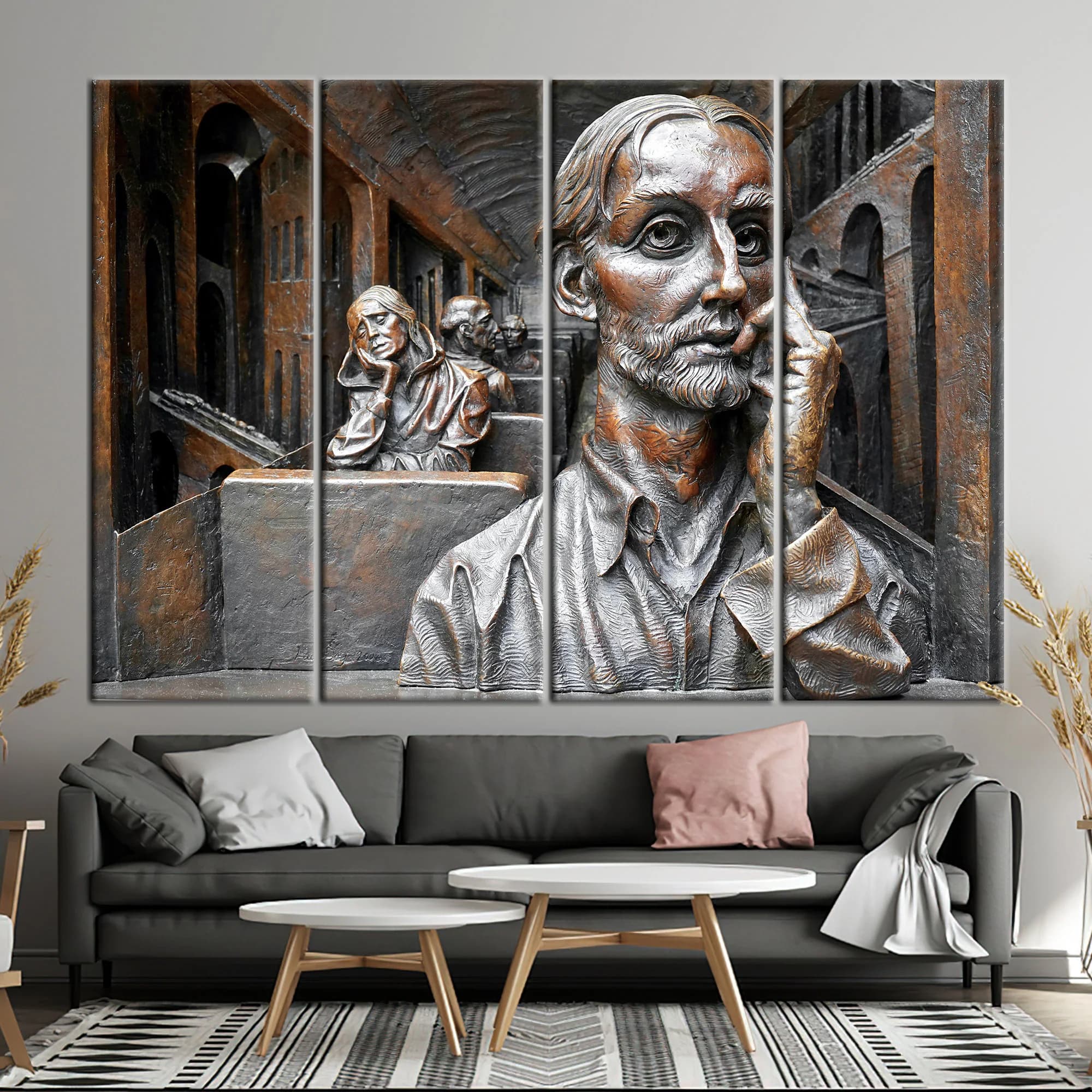 Thinking Man Sculpture Canvas Print: Modern Bronze Wall Art - image 4