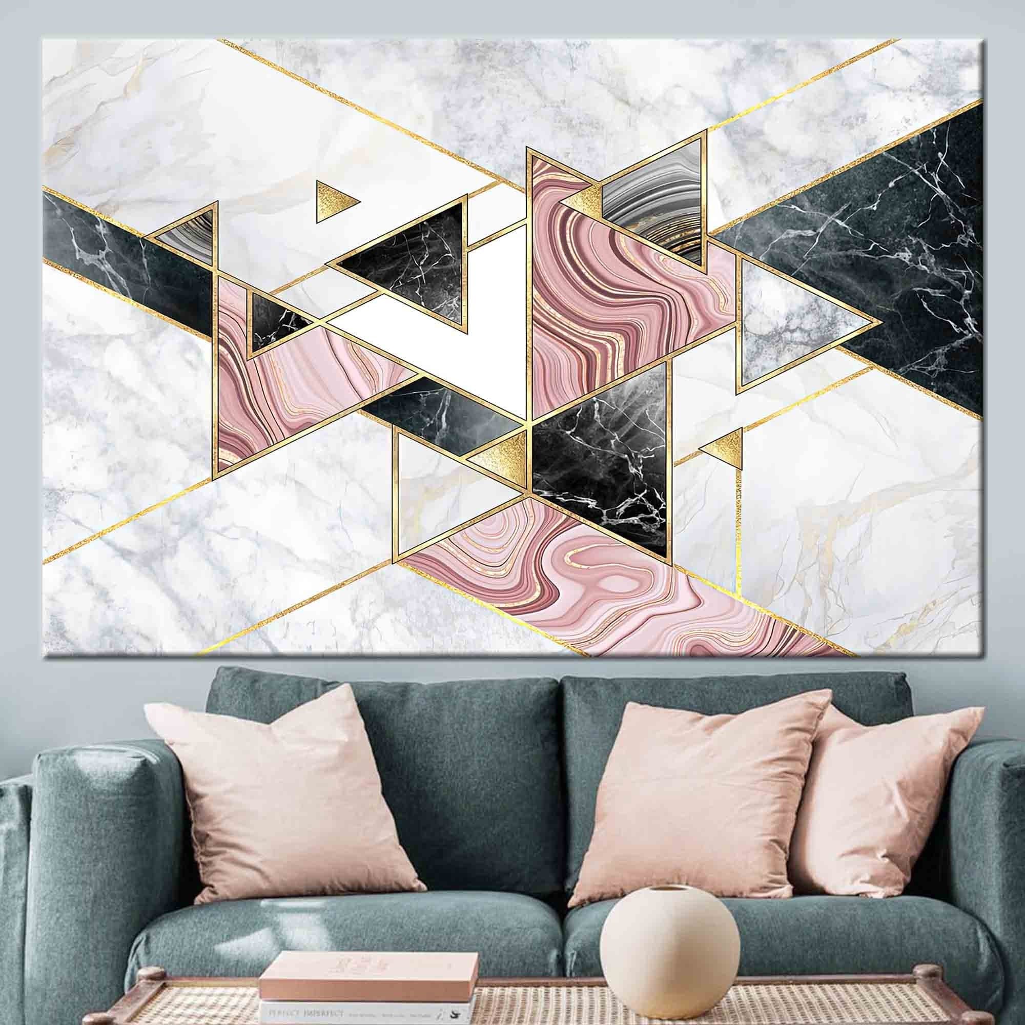 Modern Marble Canvas Art: Pink, Gold Geometric Wall Decor