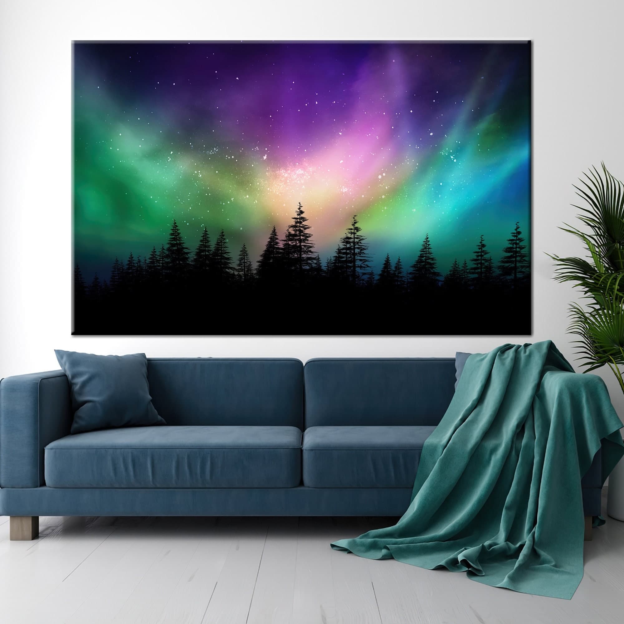 Aurora Borealis Canvas Print: Northern Lights Over Forest, Nature Wall Art