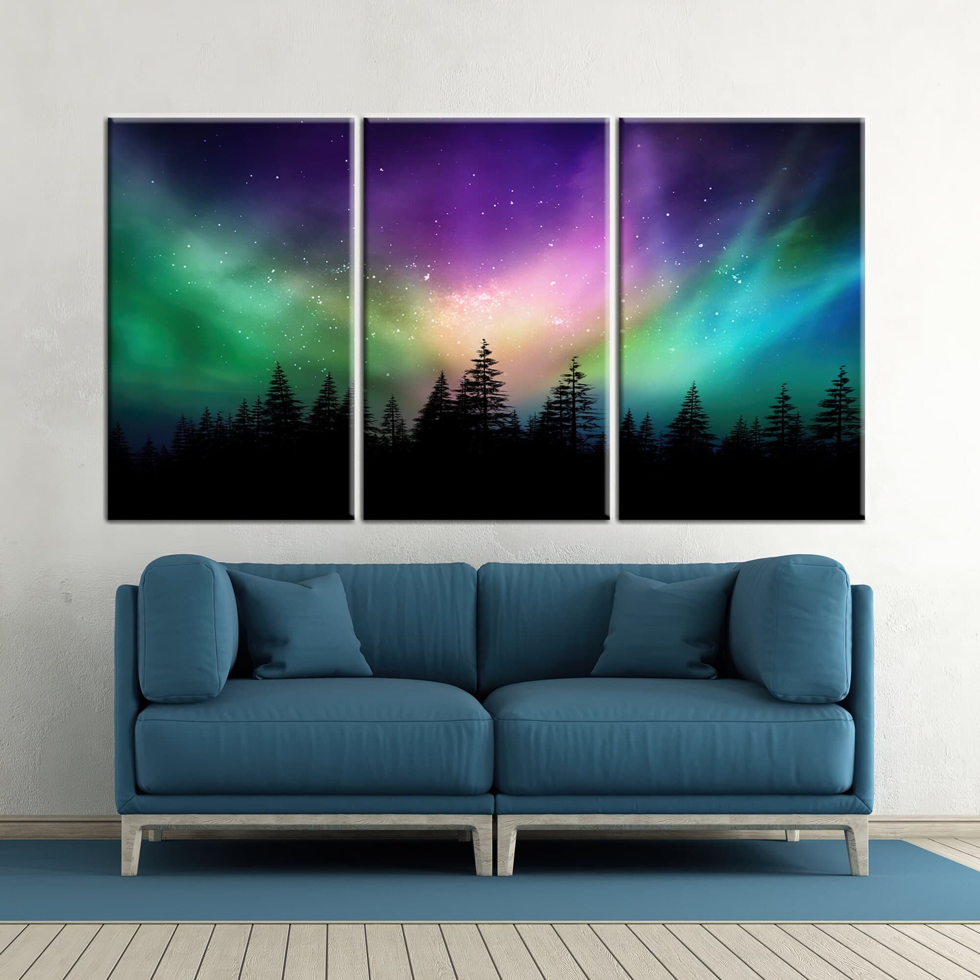 Aurora Borealis Canvas Print: Northern Lights Over Forest, Nature Wall Art - image 3