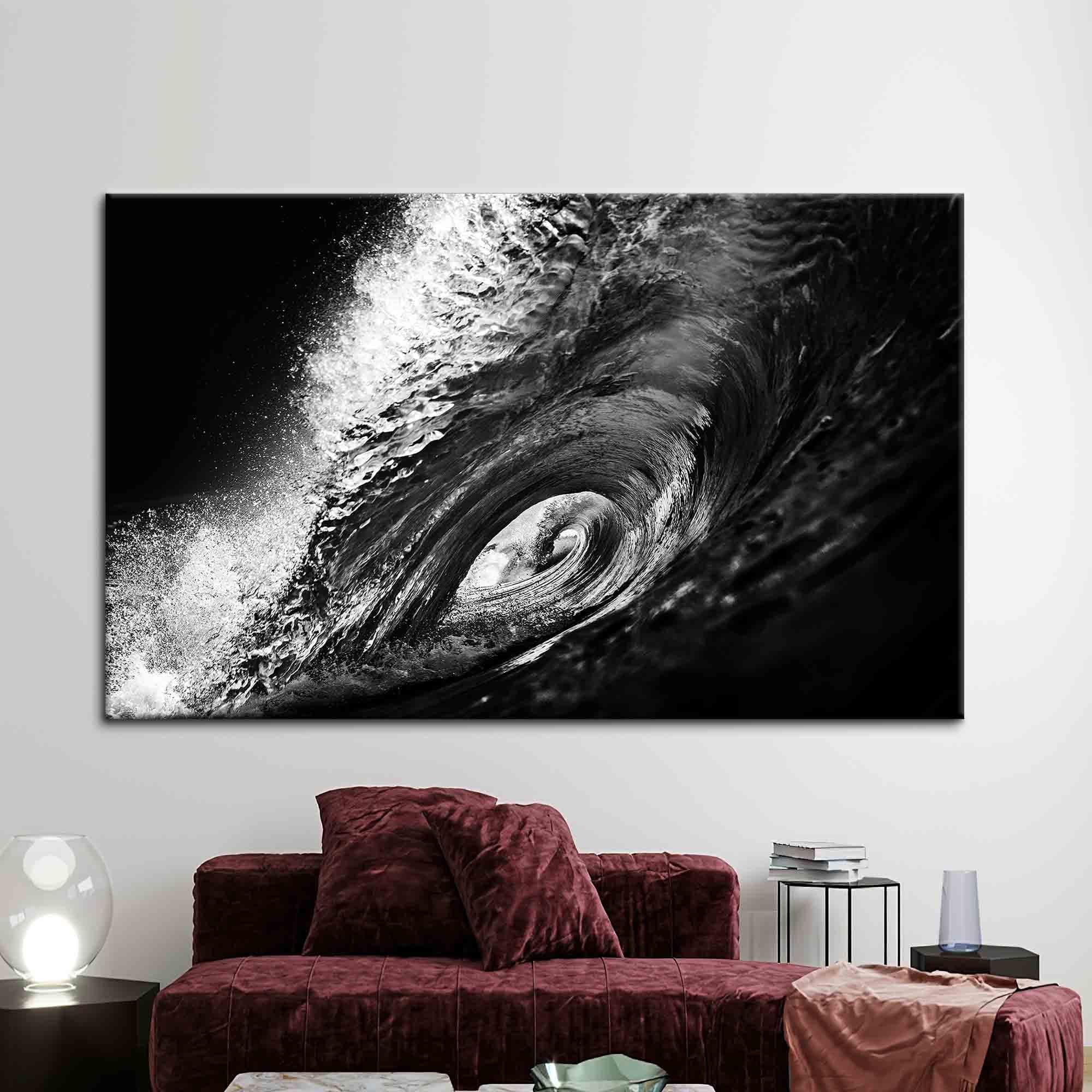 Black and White Wave Canvas Art: Surf Landscape Wall Decor
