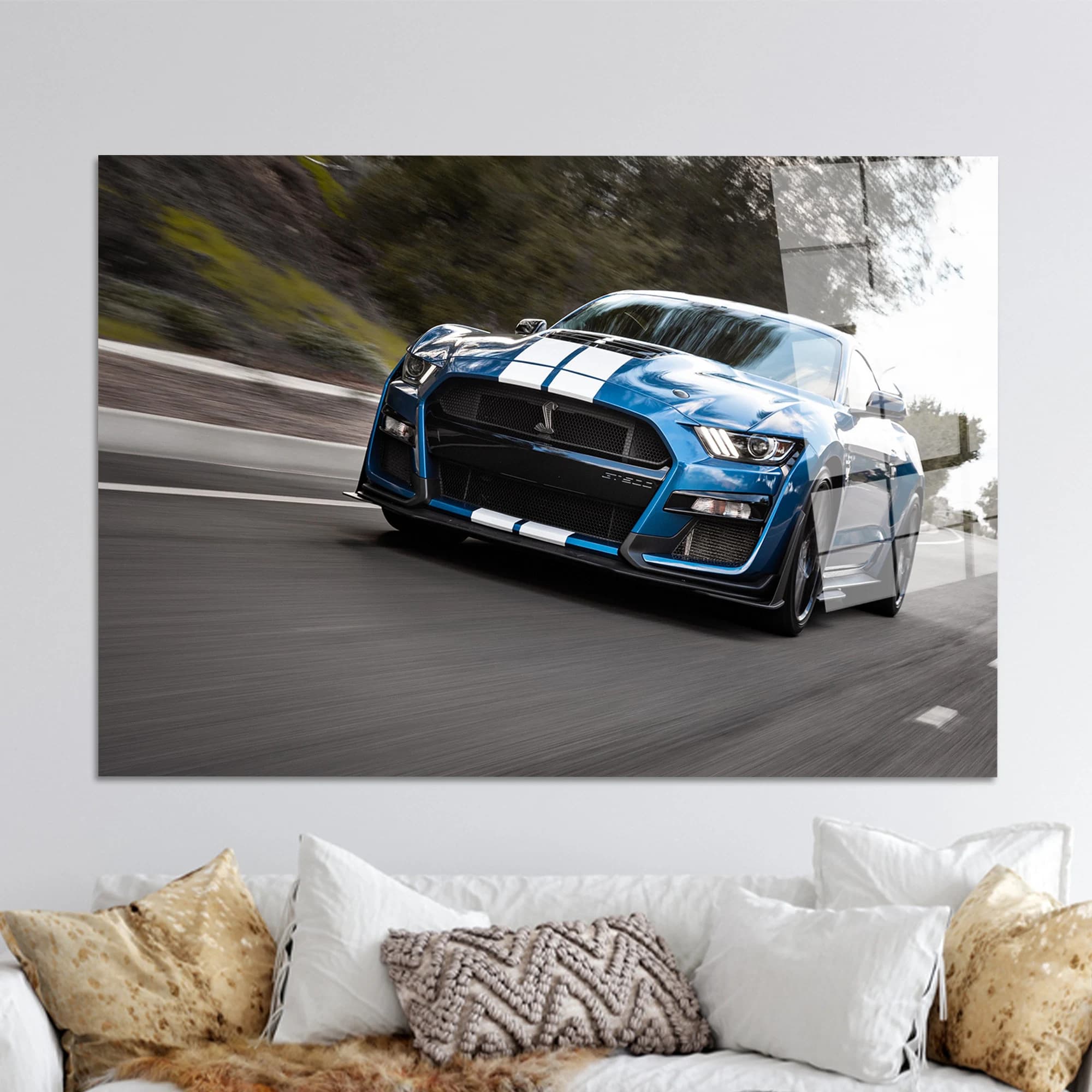 Blue Mustang Tempered Glass Wall Art: Car Lover Gift - image 5