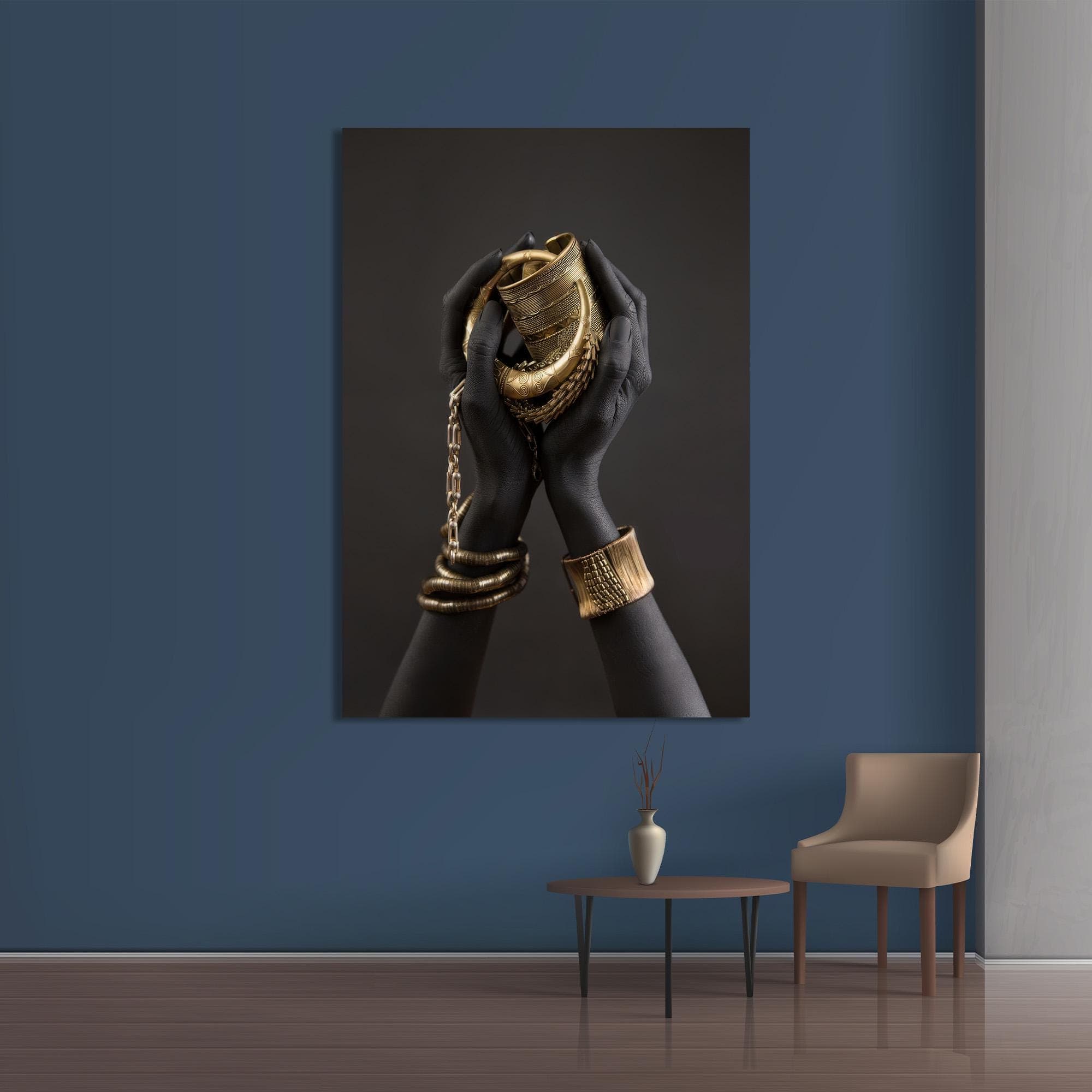 African Woman Gold Jewelry Tempered Glass Wall Art - image 3