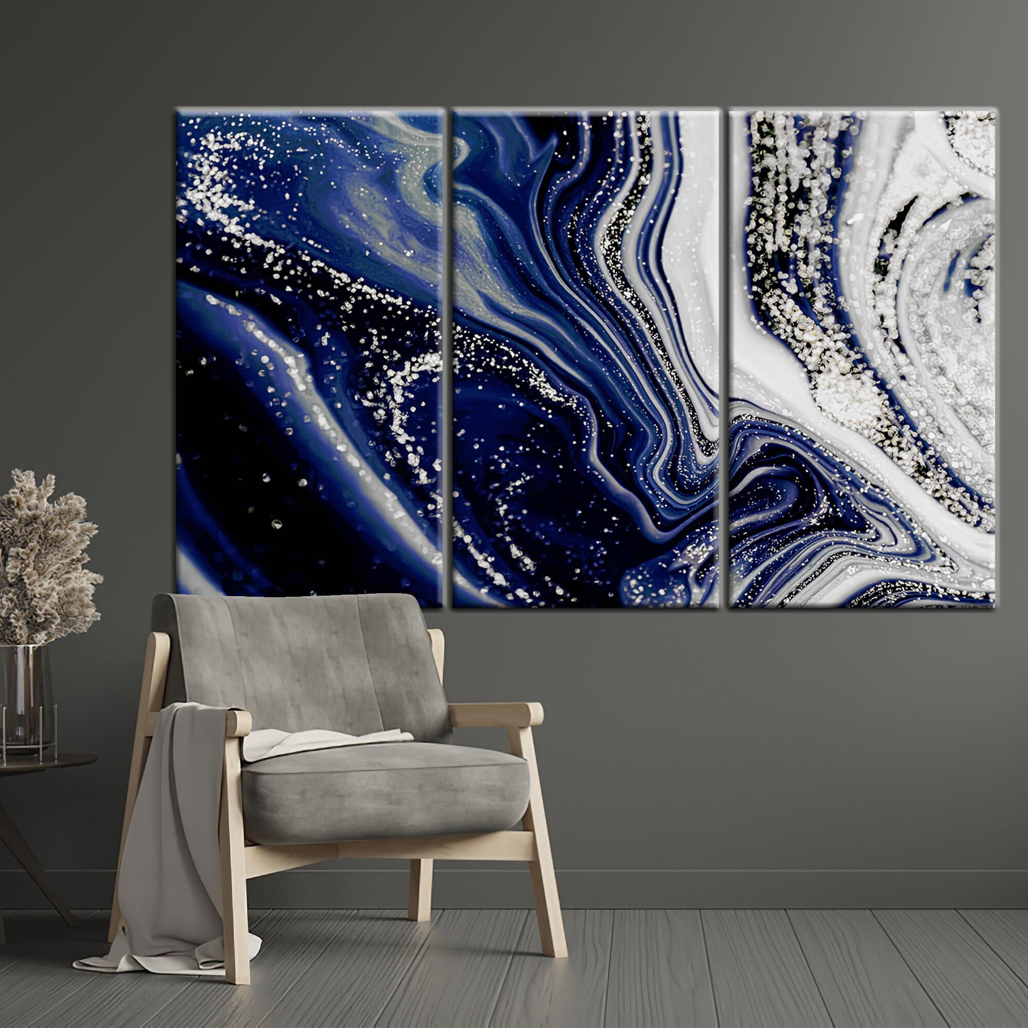 Blue Silver Marble Canvas Art: Abstract Wall Decor - image 4