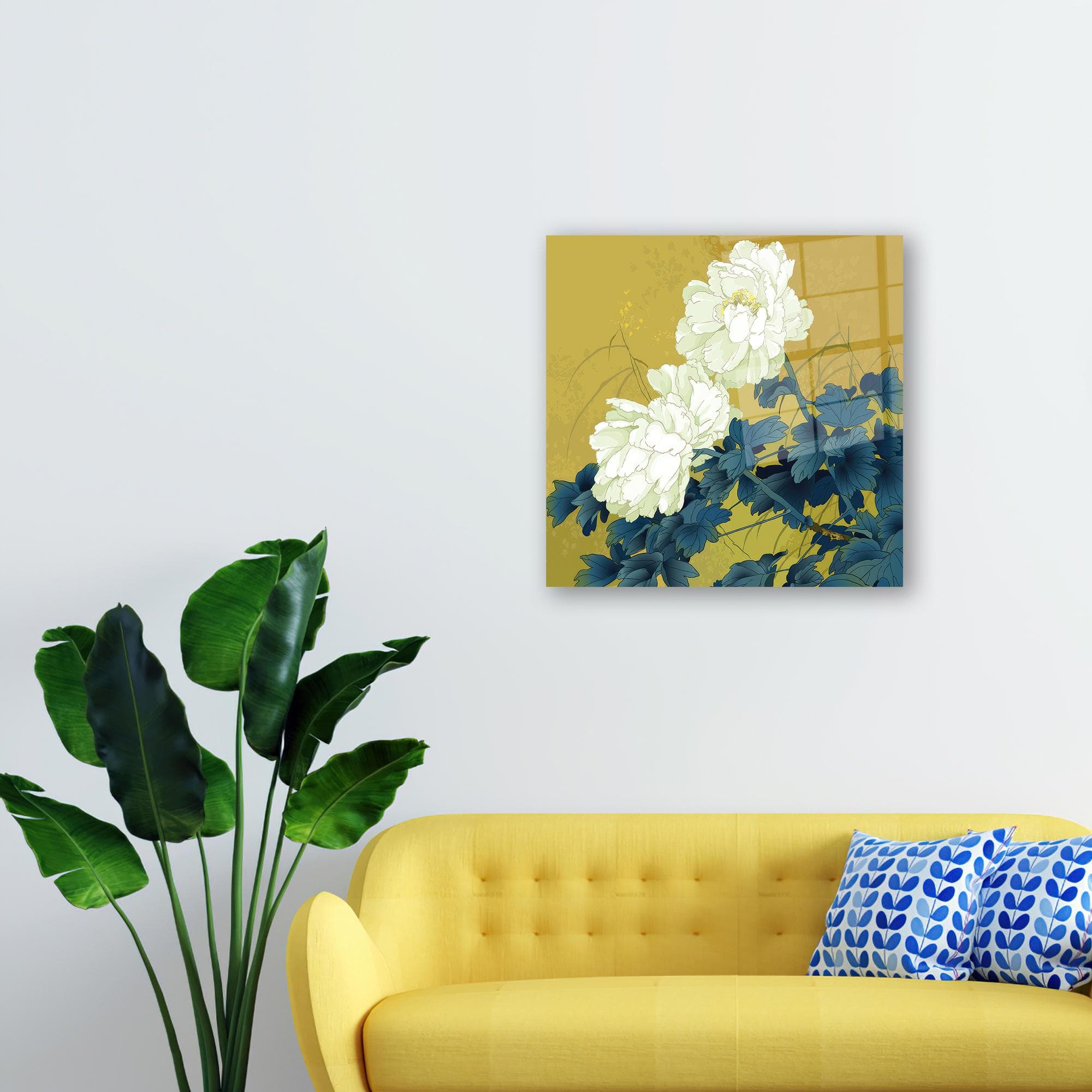 Japanese Floral Canvas Art: Round Tempered Glass Wall Hanging - image 4